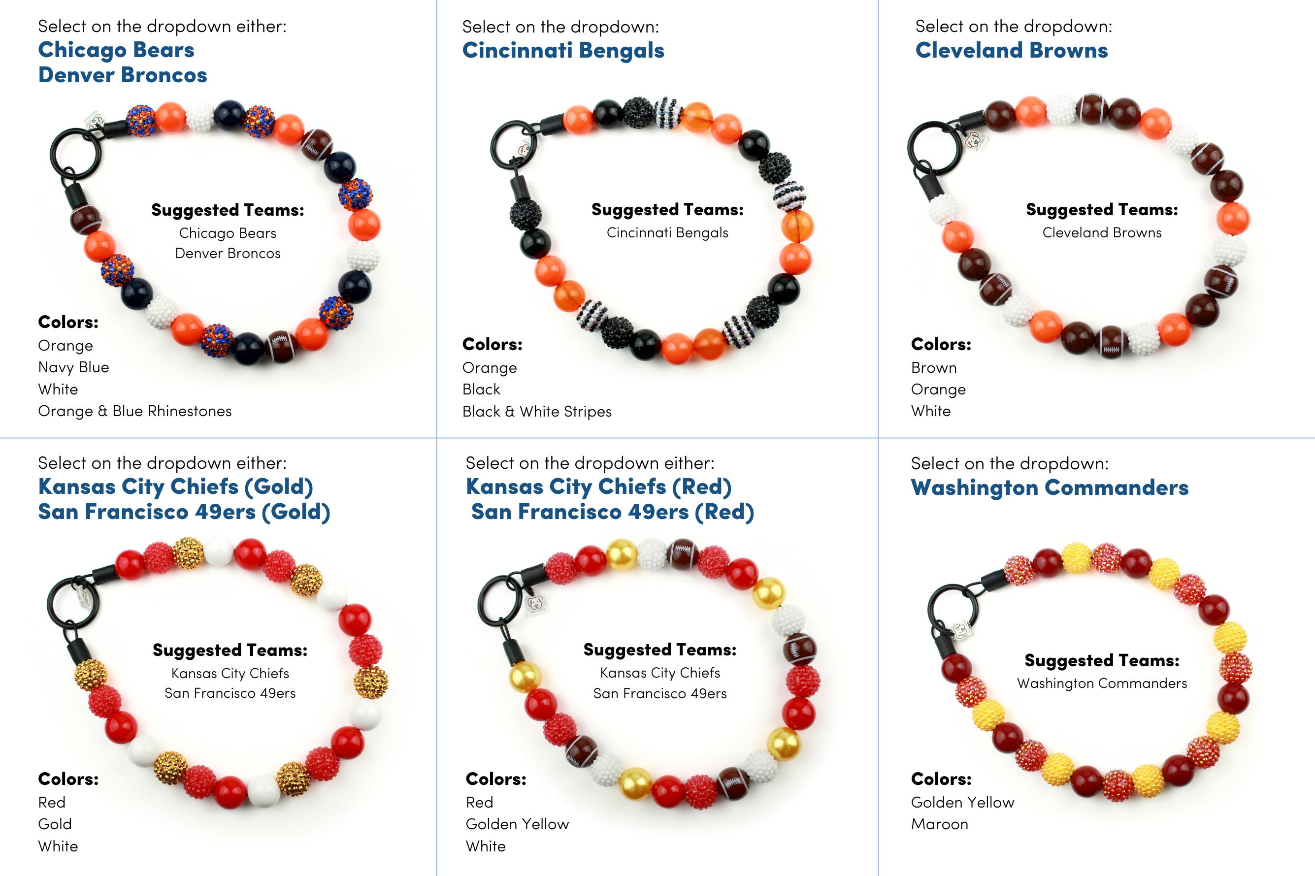 NFL Football Team Bead Dog Collars