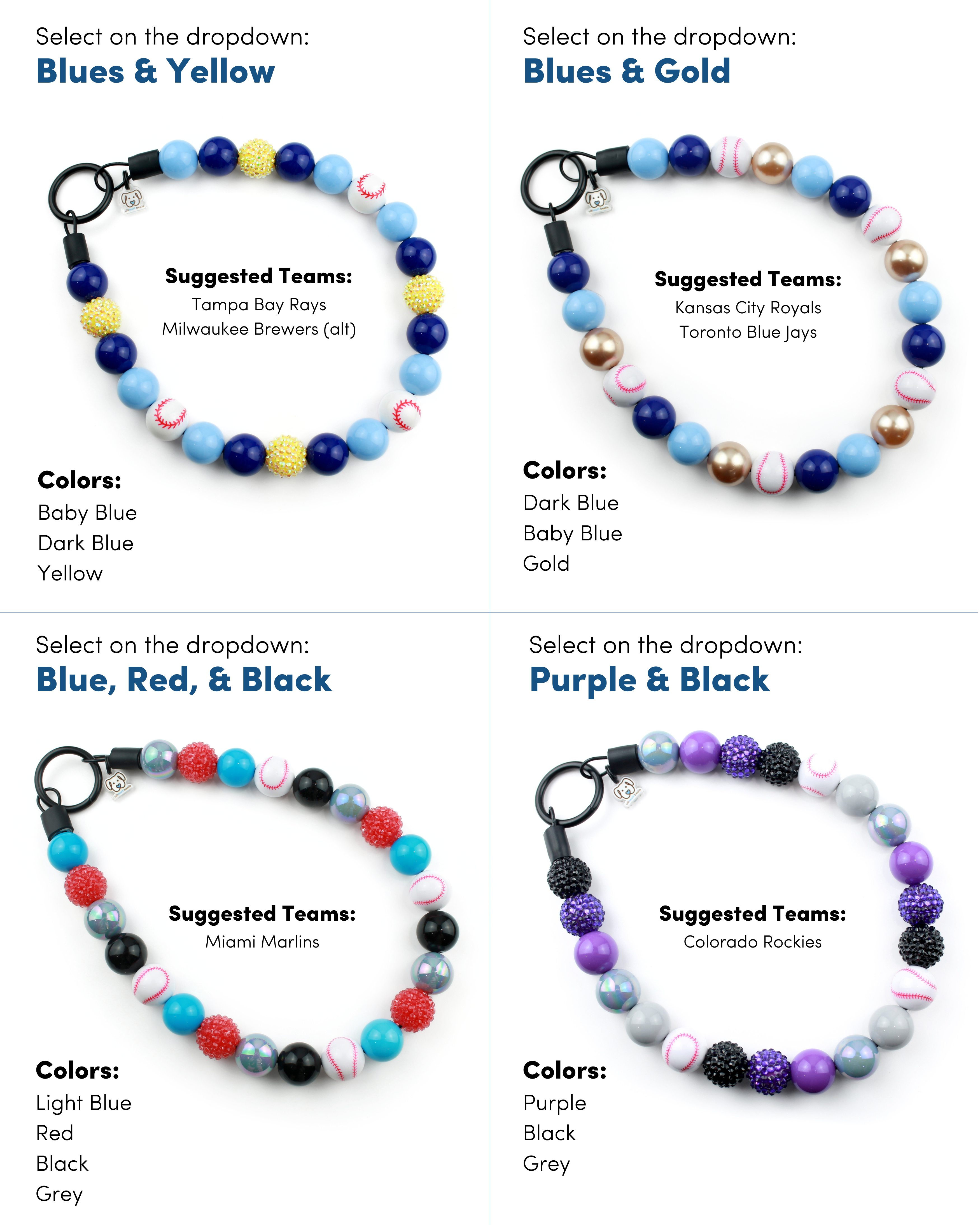 Baseball Team Bead Dog Collars