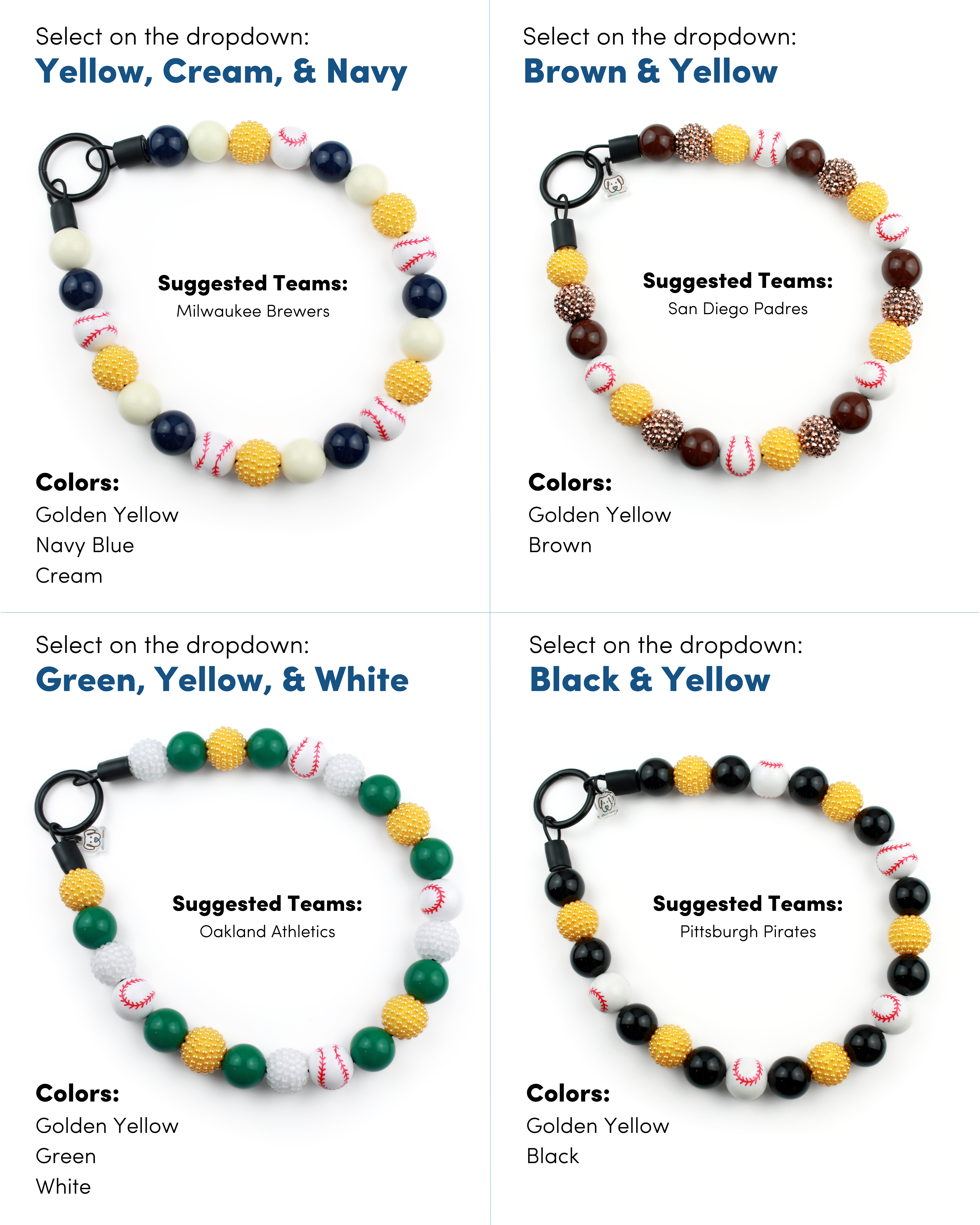Baseball Team Bead Dog Collars