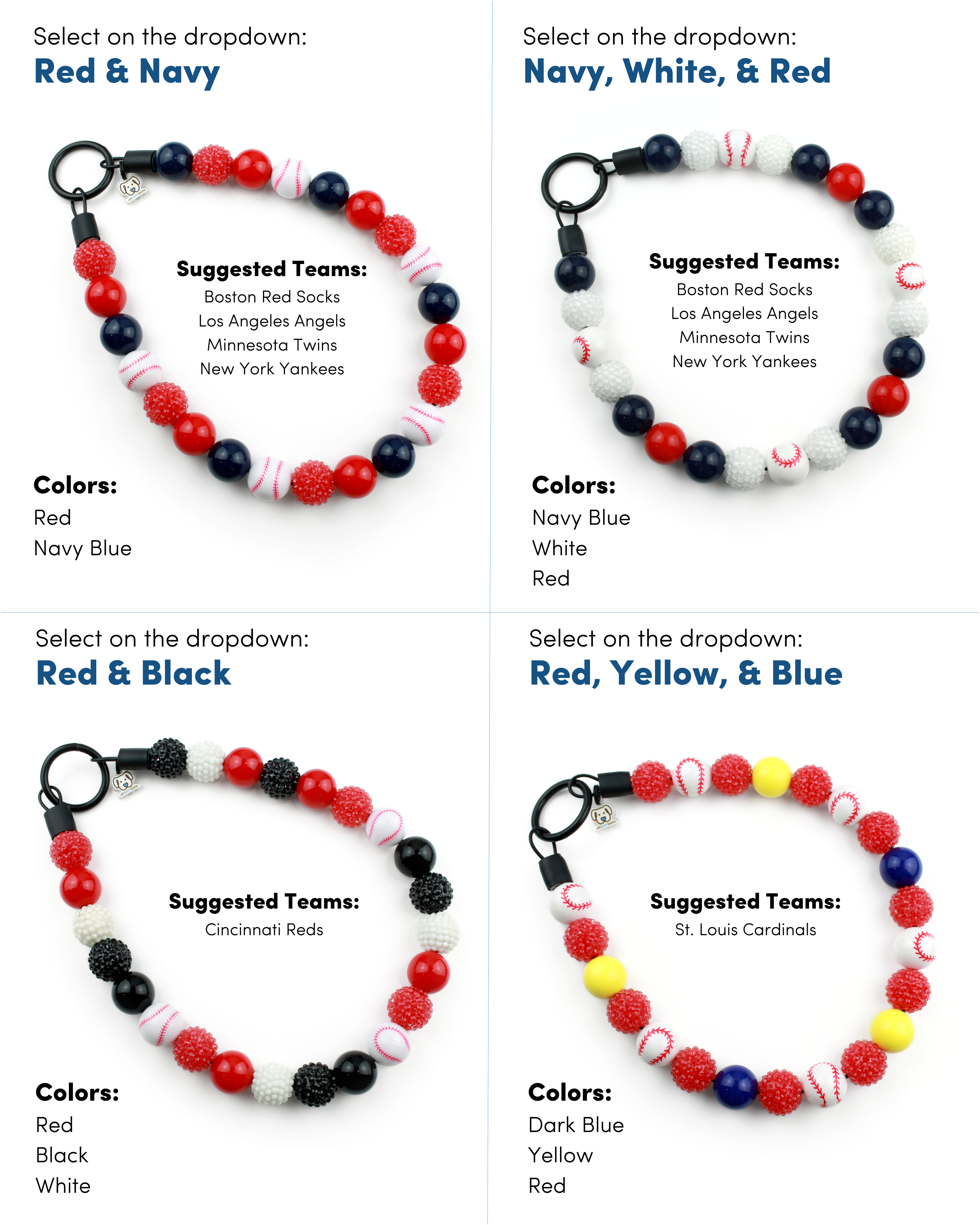 Baseball Team Bead Dog Collars