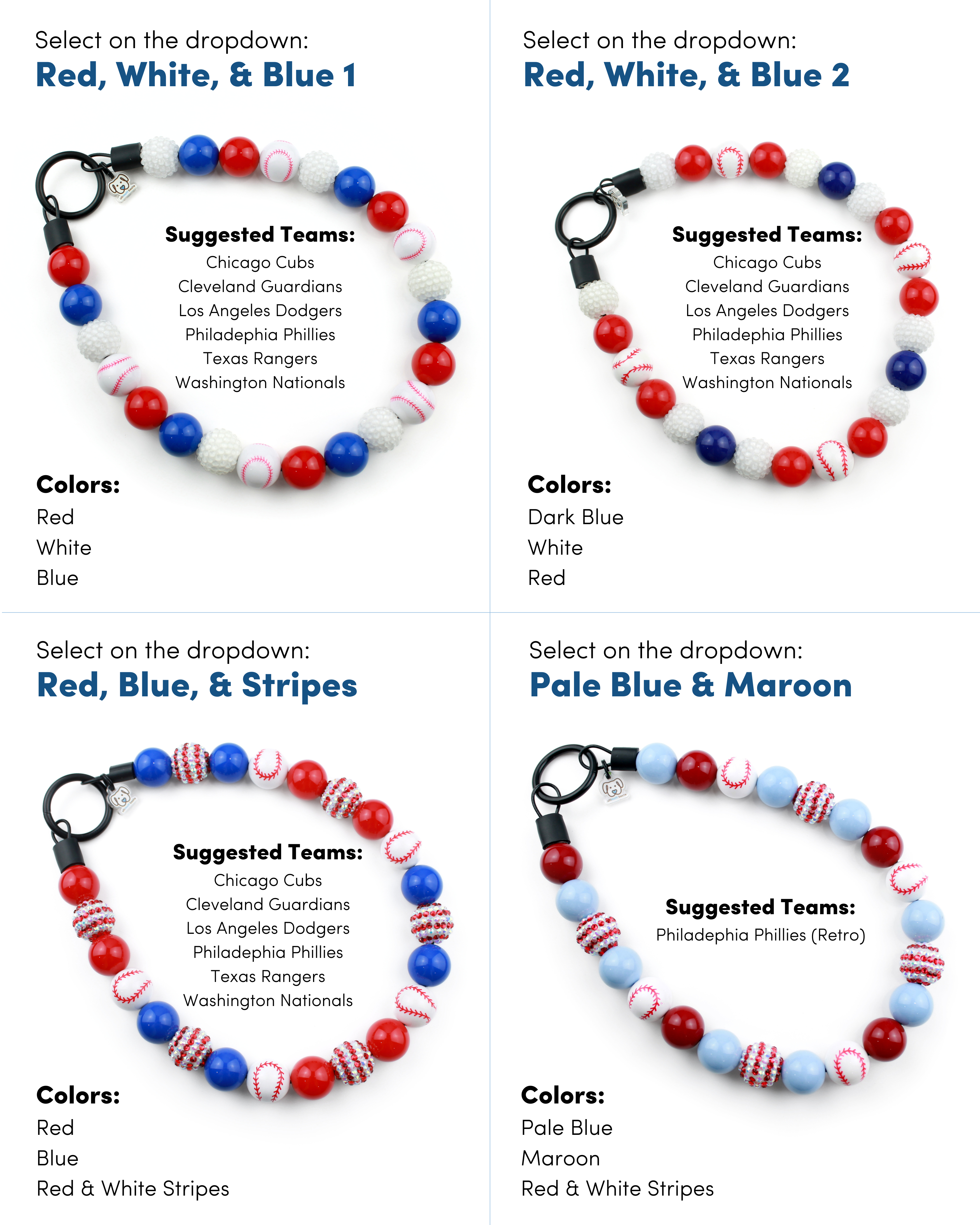 Baseball Team Bead Dog Collars