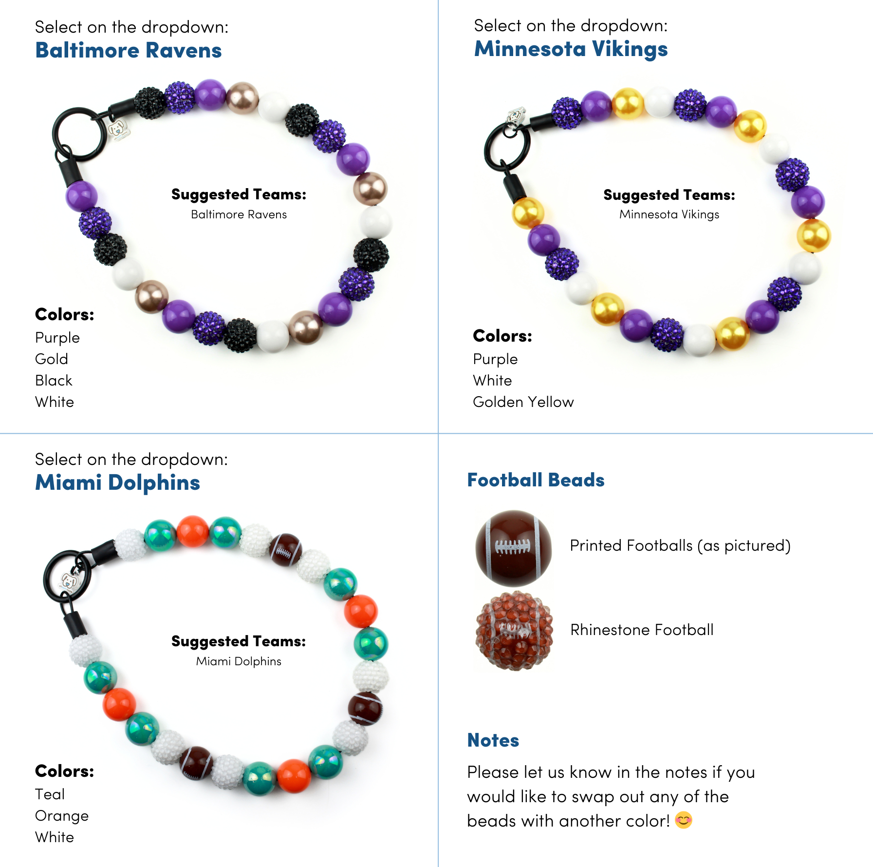 NFL Football Team Bead Dog Collars