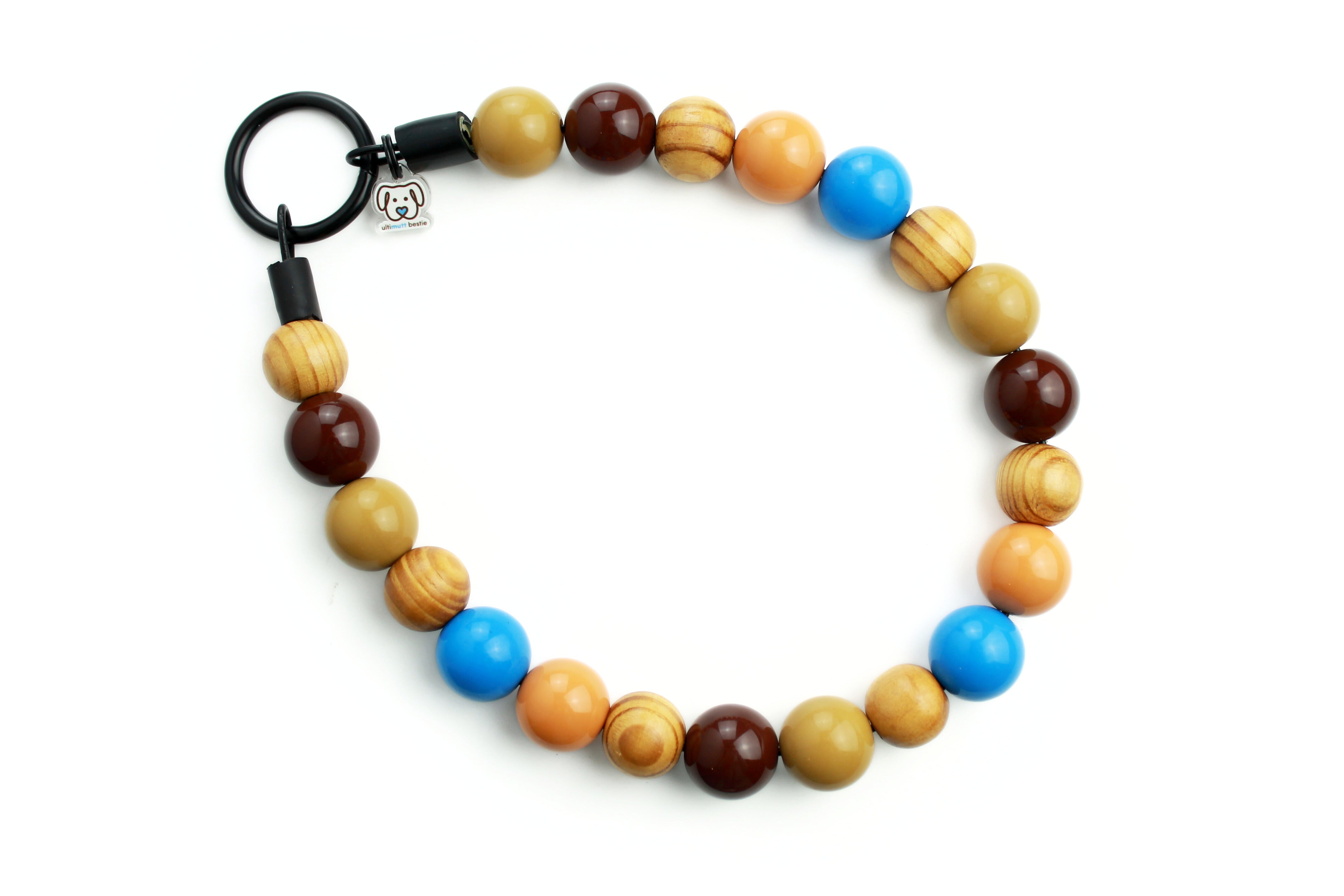Natural wood beads along with light olive, brown, blue solid acylic beads