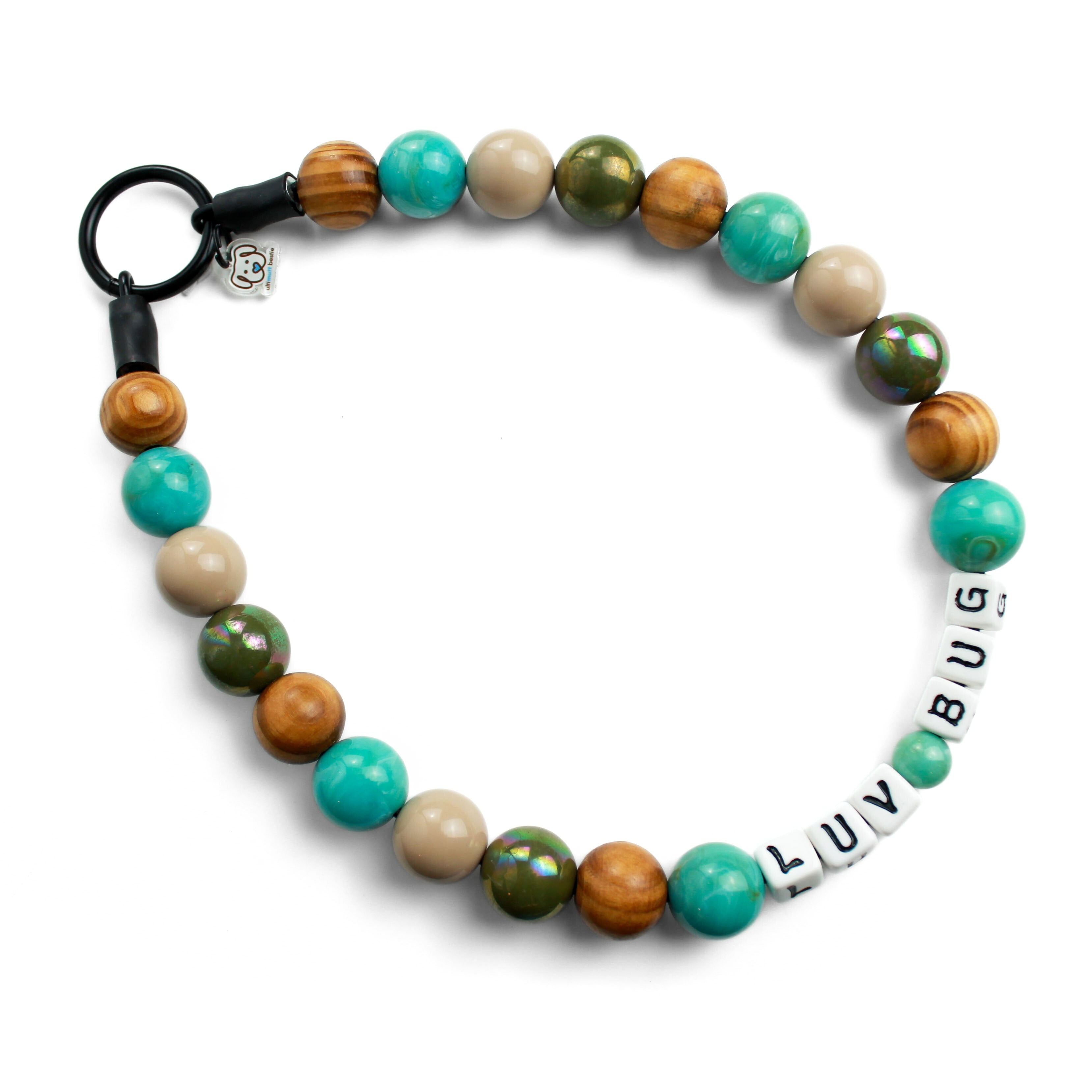 Falling Sky dog bead collar personalized with luv bug 