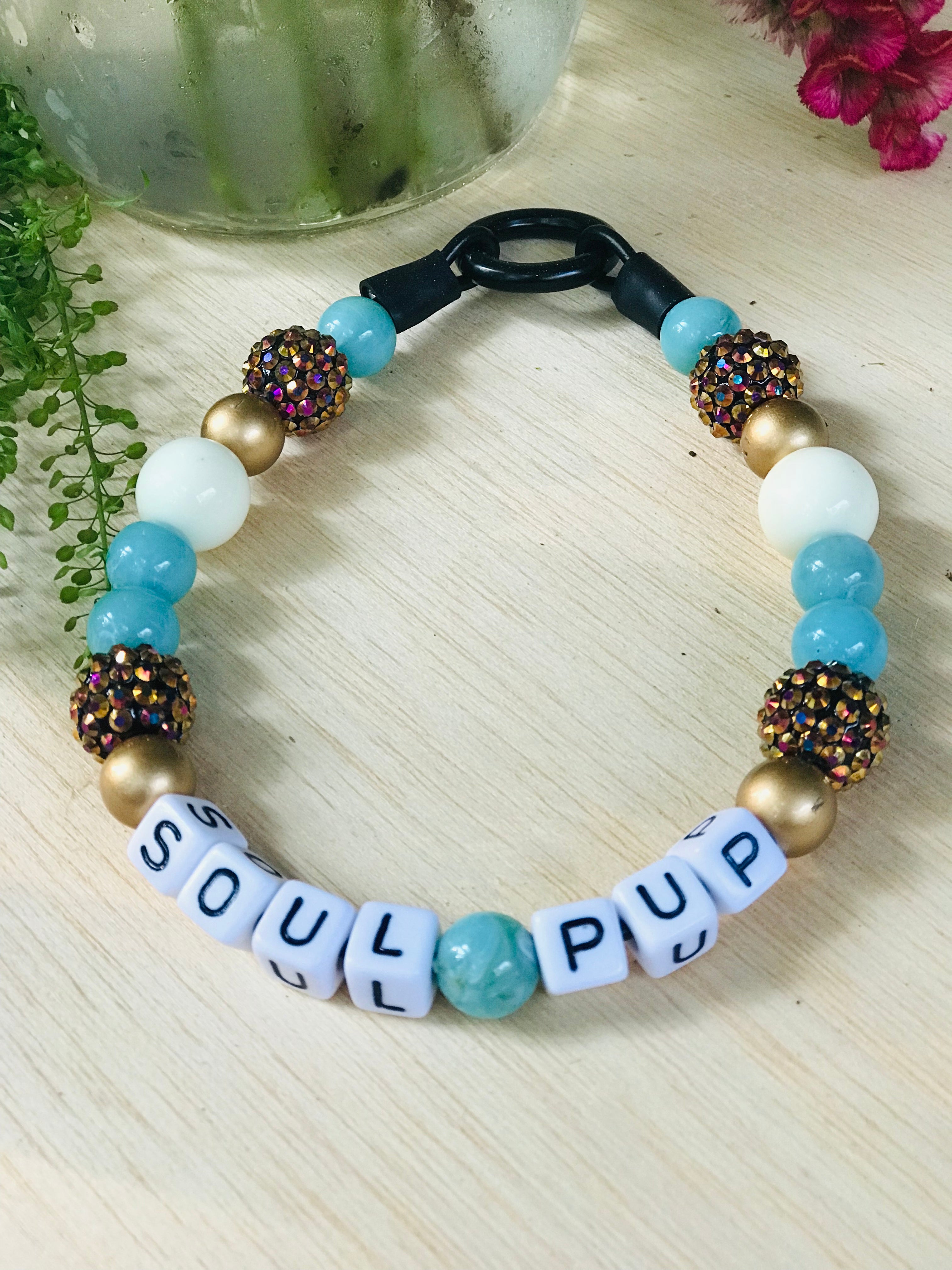 TURQUOISE BLING MINI BEAD DOG COLLAR
