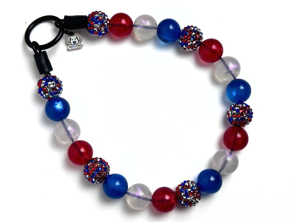 Red, white and blue patriotic bead collar, jelly and multi color red , white and blue rhinestone beads