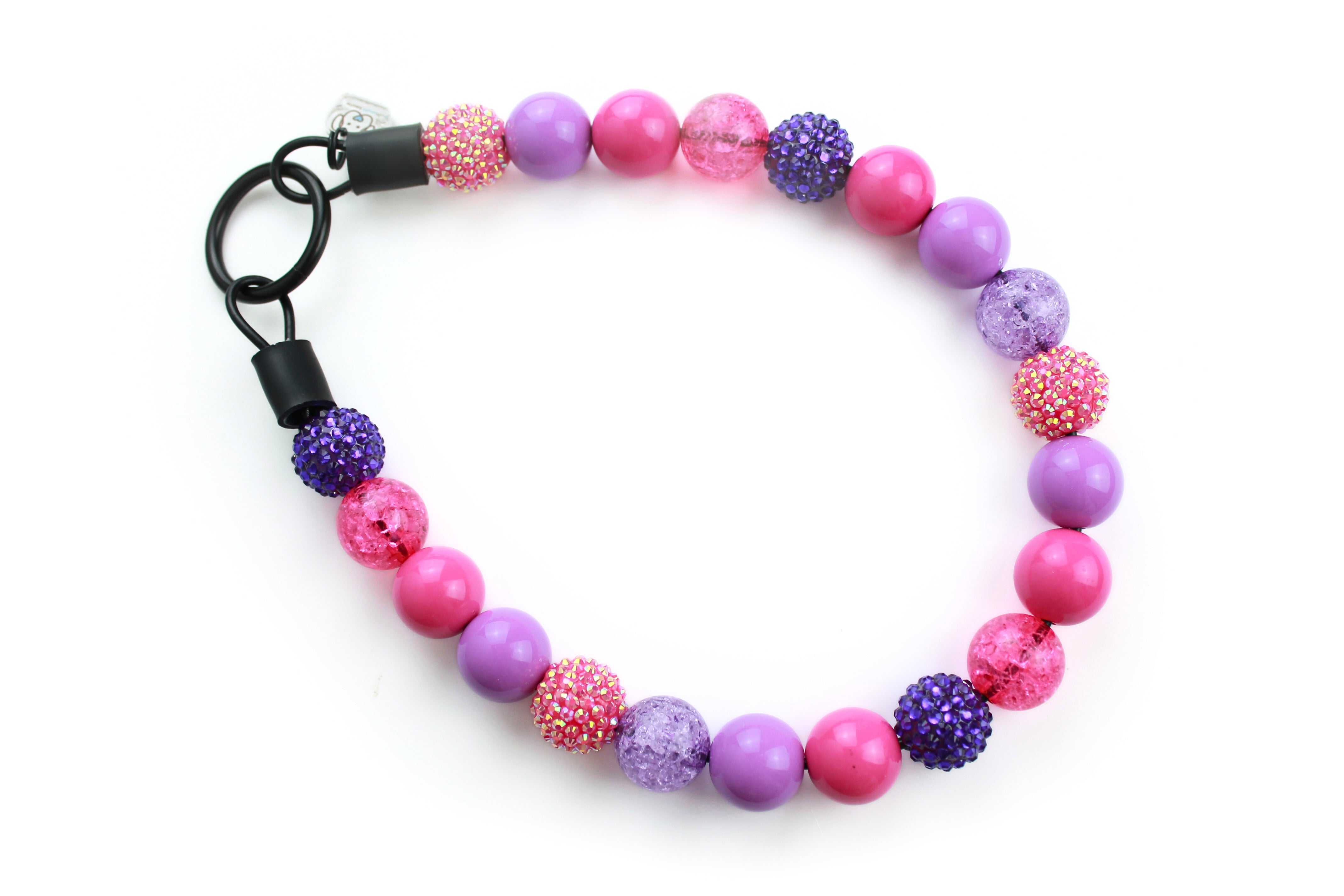 Large Bead Dog Collar with hot pink and heather purple beads, slip on necklace for dog