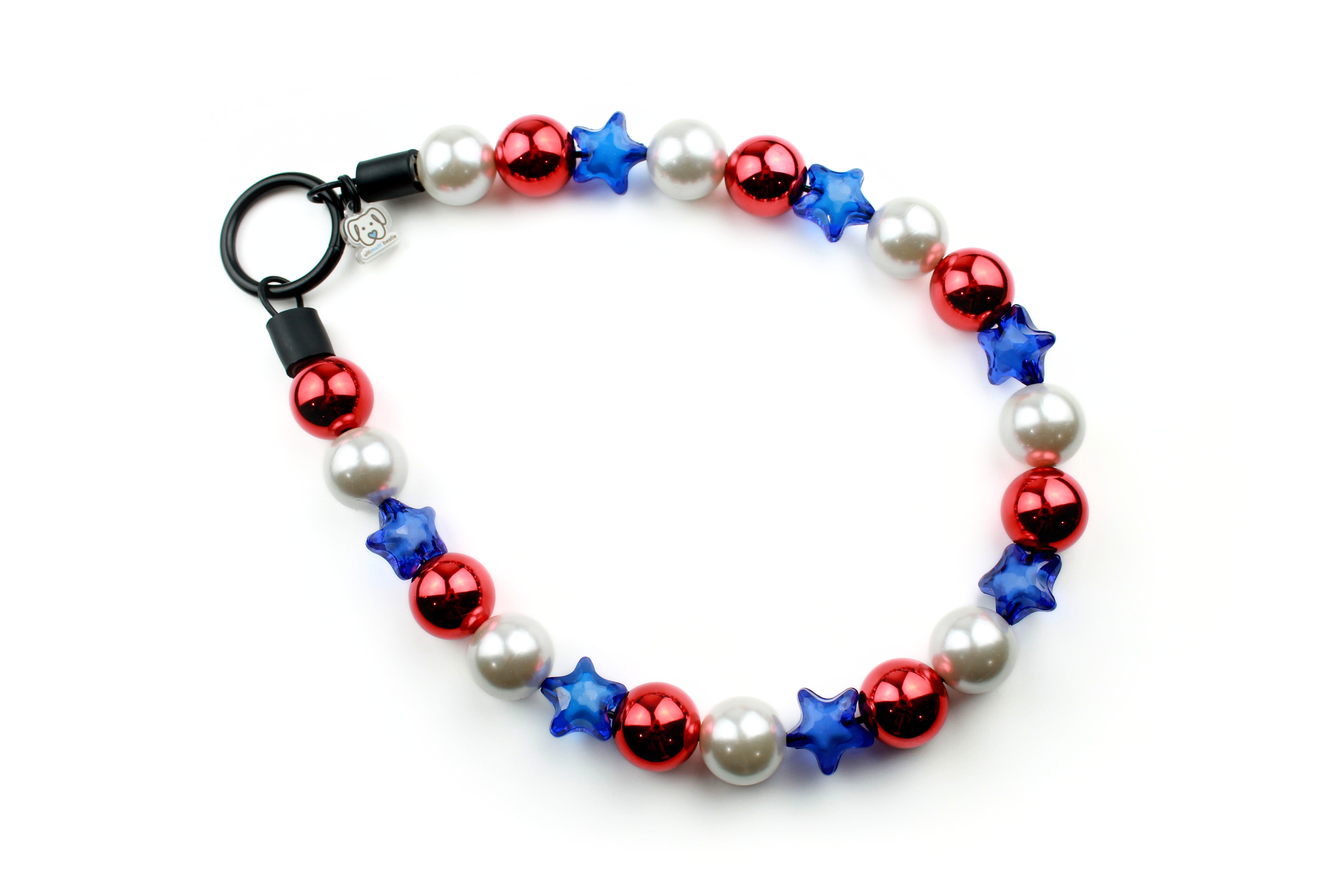 Red, Woof, & Blue Bead Dog Collar