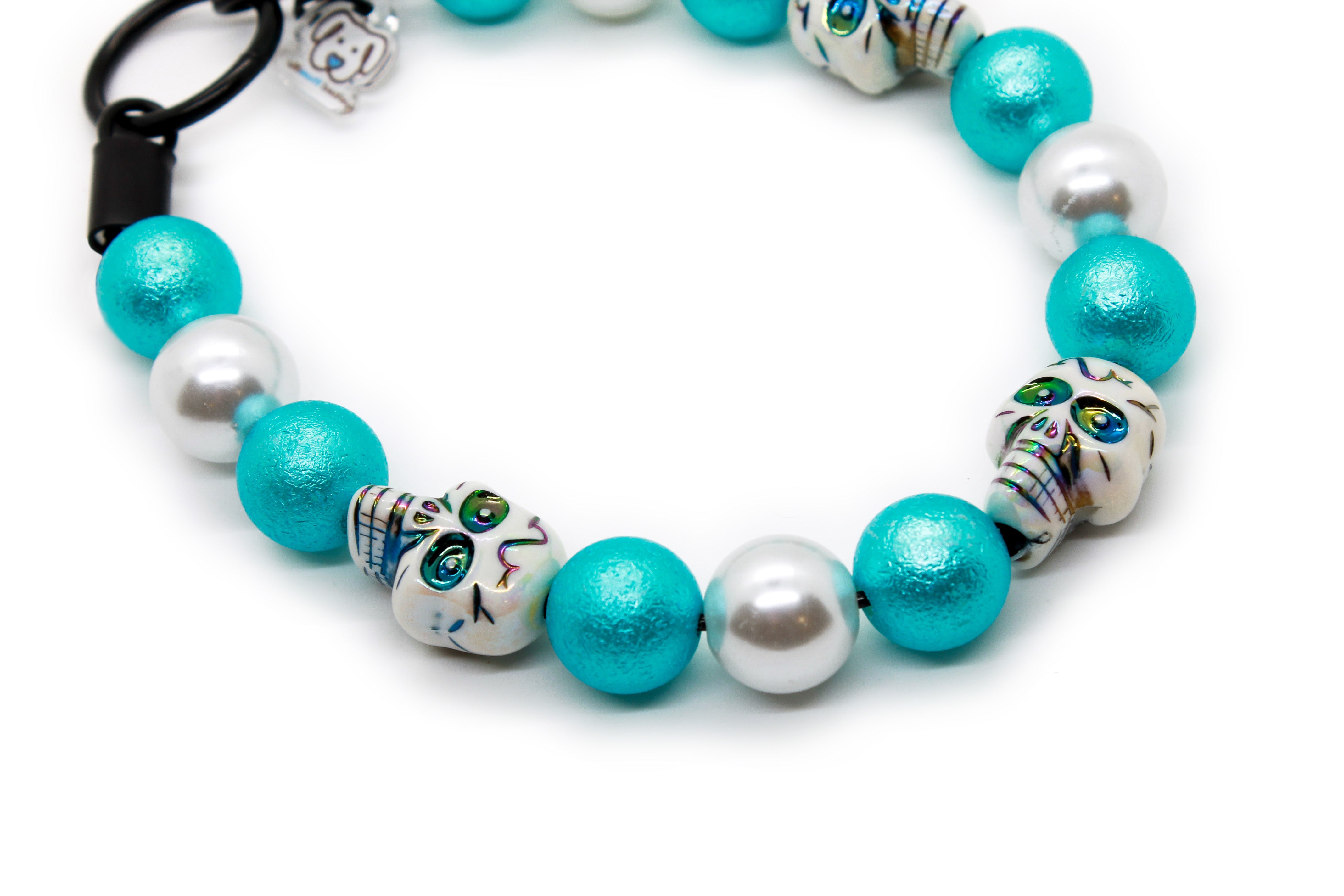 Iridescent Skulls MINI bead dog collar