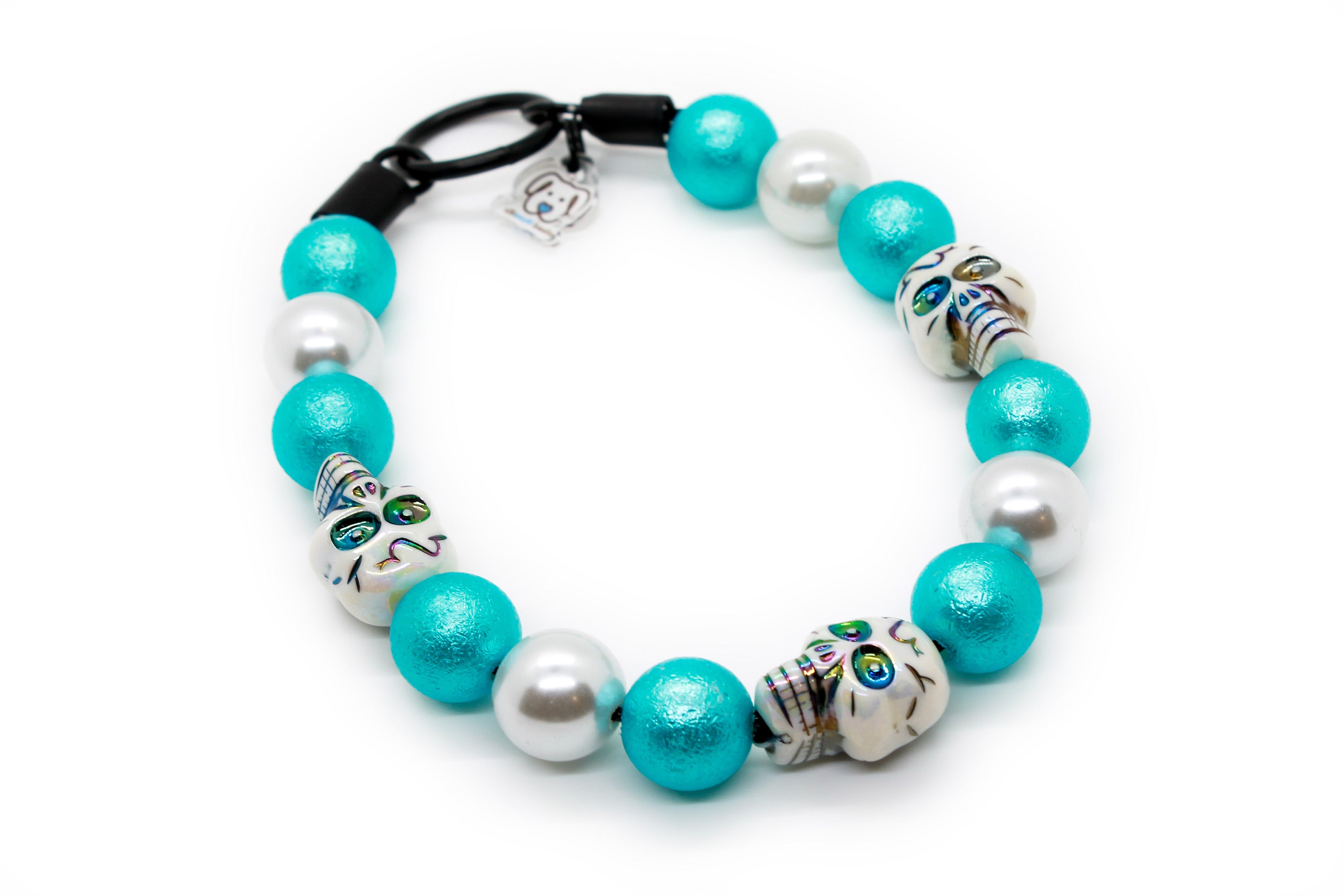 Iridescent Skulls MINI bead dog collar