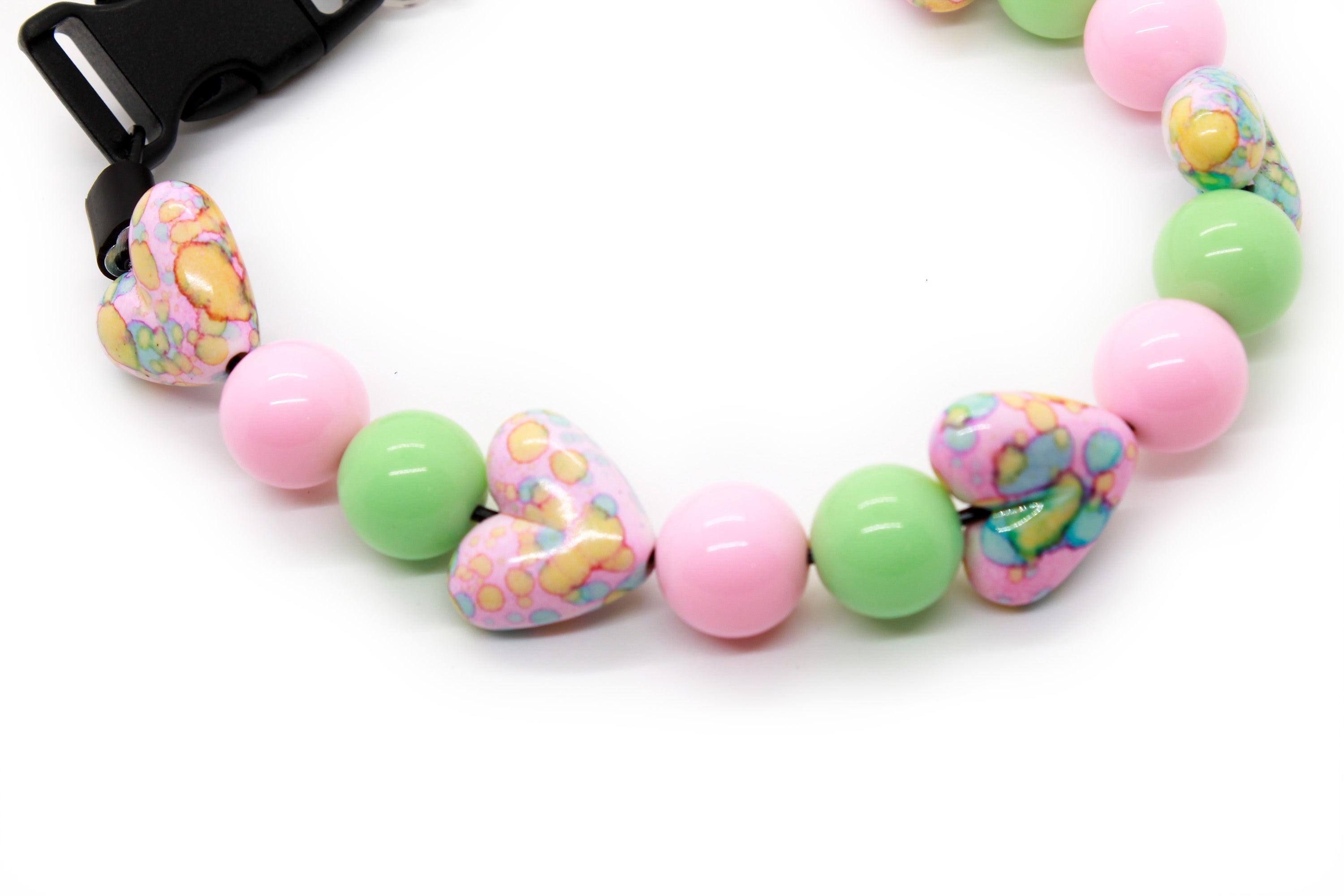 Mini Tie Dye Pink Hearts MINI Bead Dog Collar