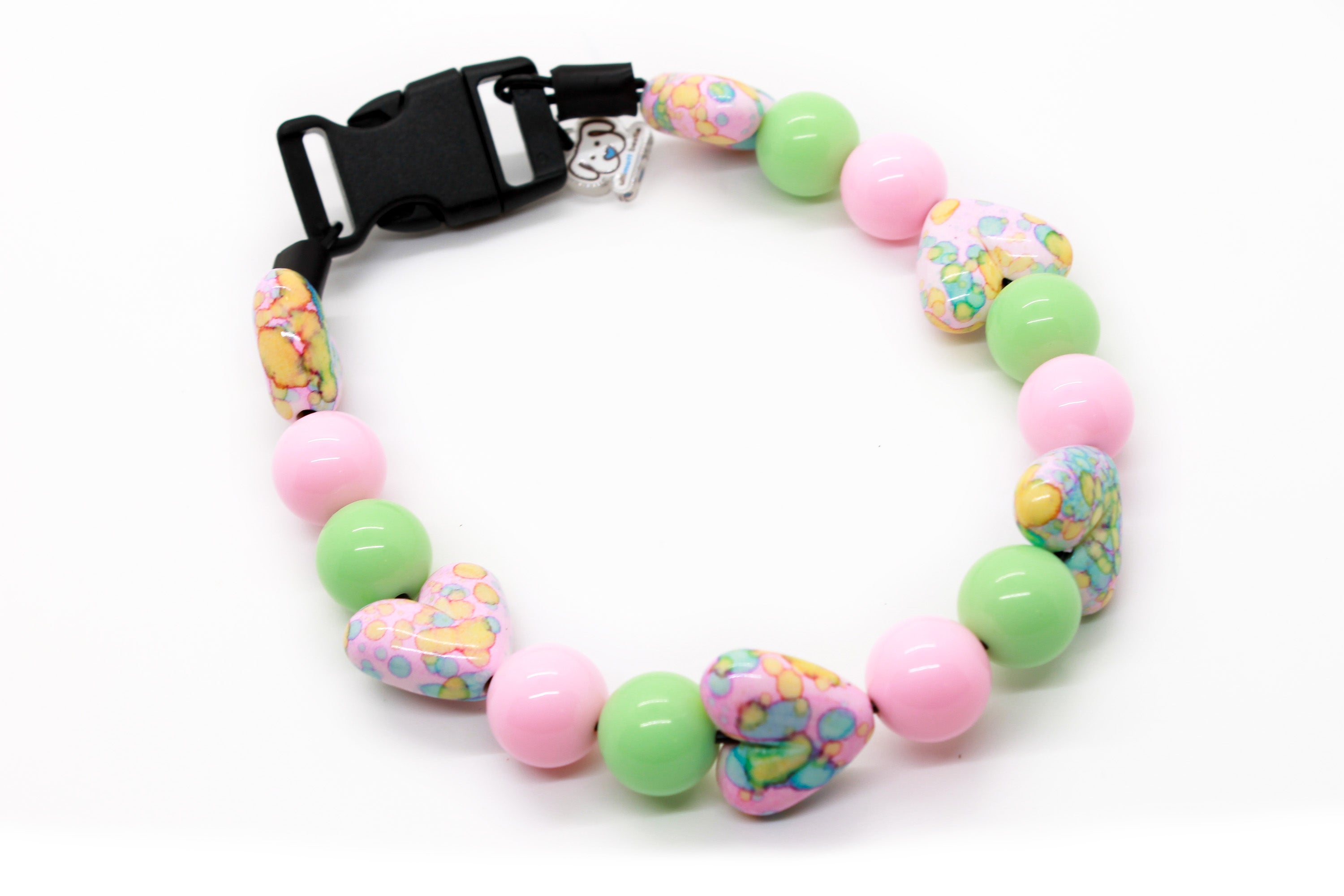 Mini Tie Dye Pink Hearts MINI Bead Dog Collar
