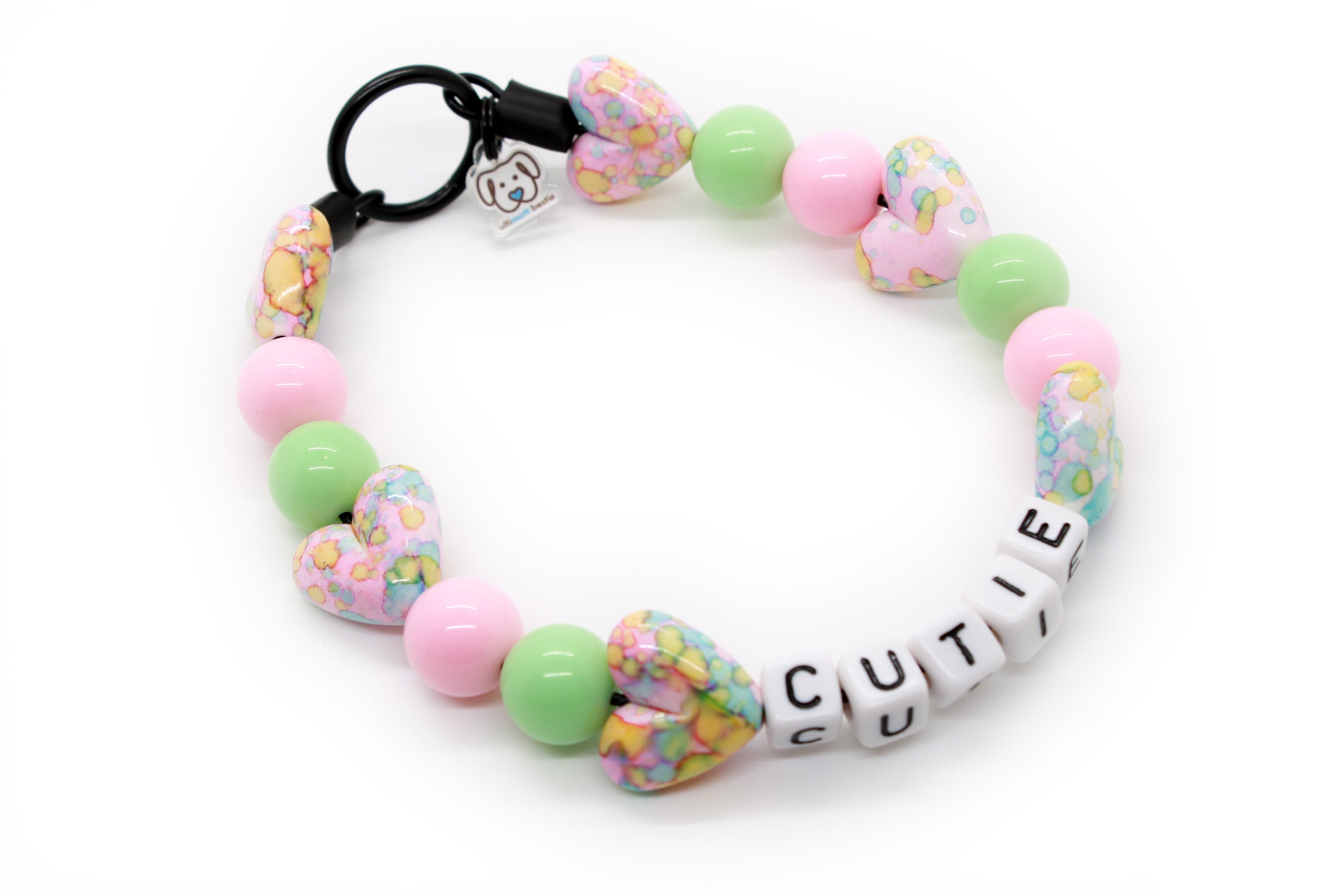 Mini Tie Dye Pink Hearts MINI Bead Dog Collar