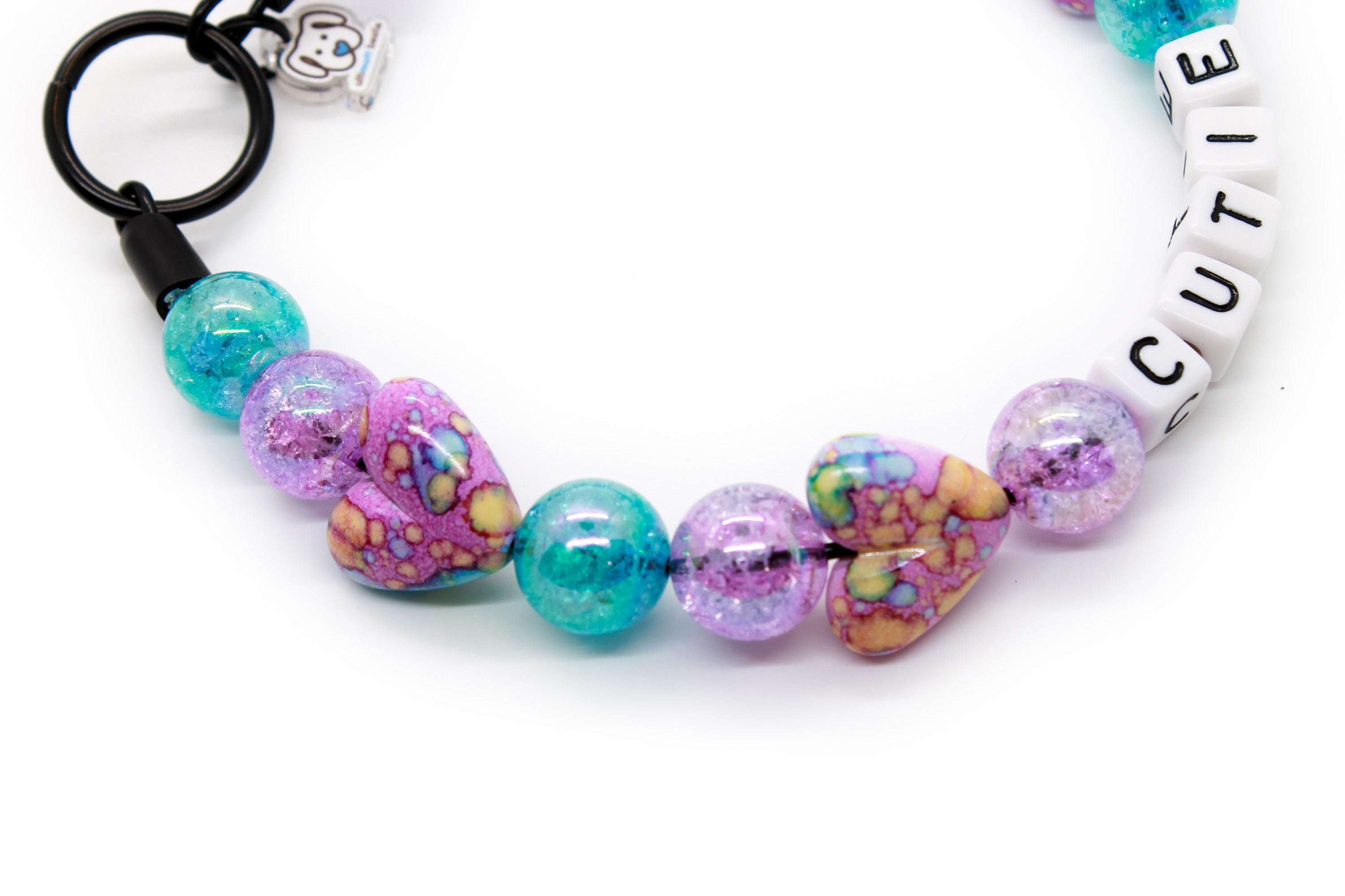 Tie Dye Purple Hearts MINI bead dog collar