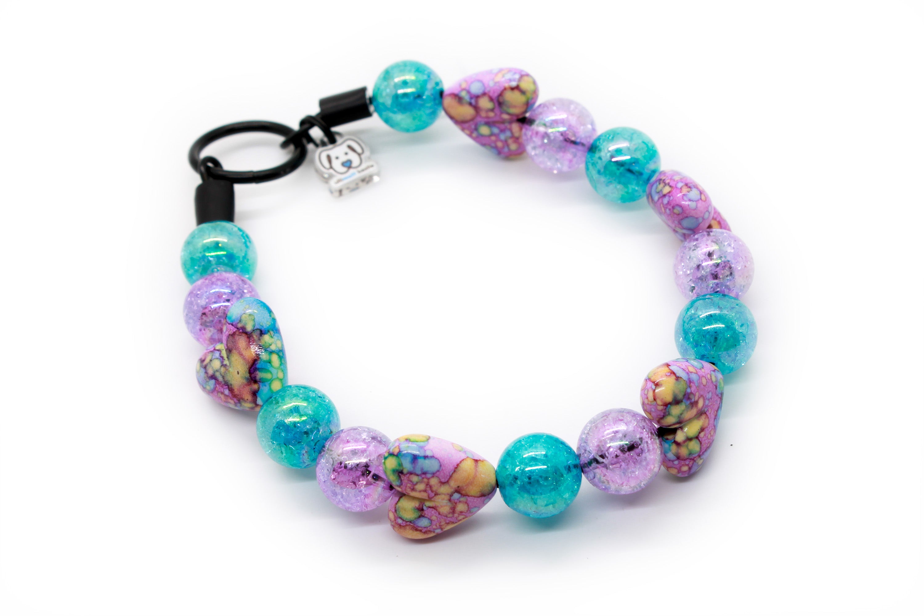 Tie Dye Purple Hearts MINI bead dog collar