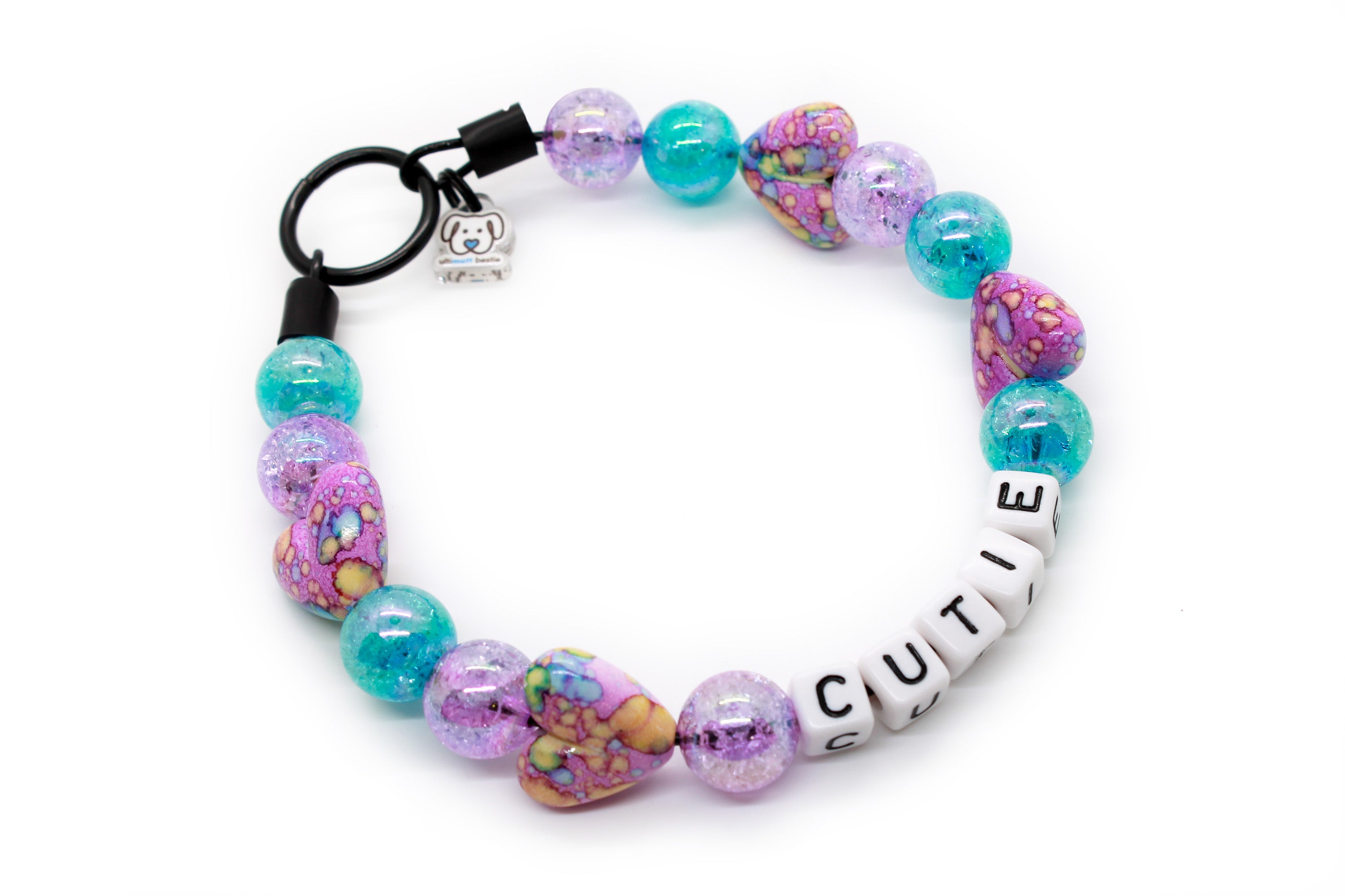 Tie Dye Purple Hearts MINI bead dog collar