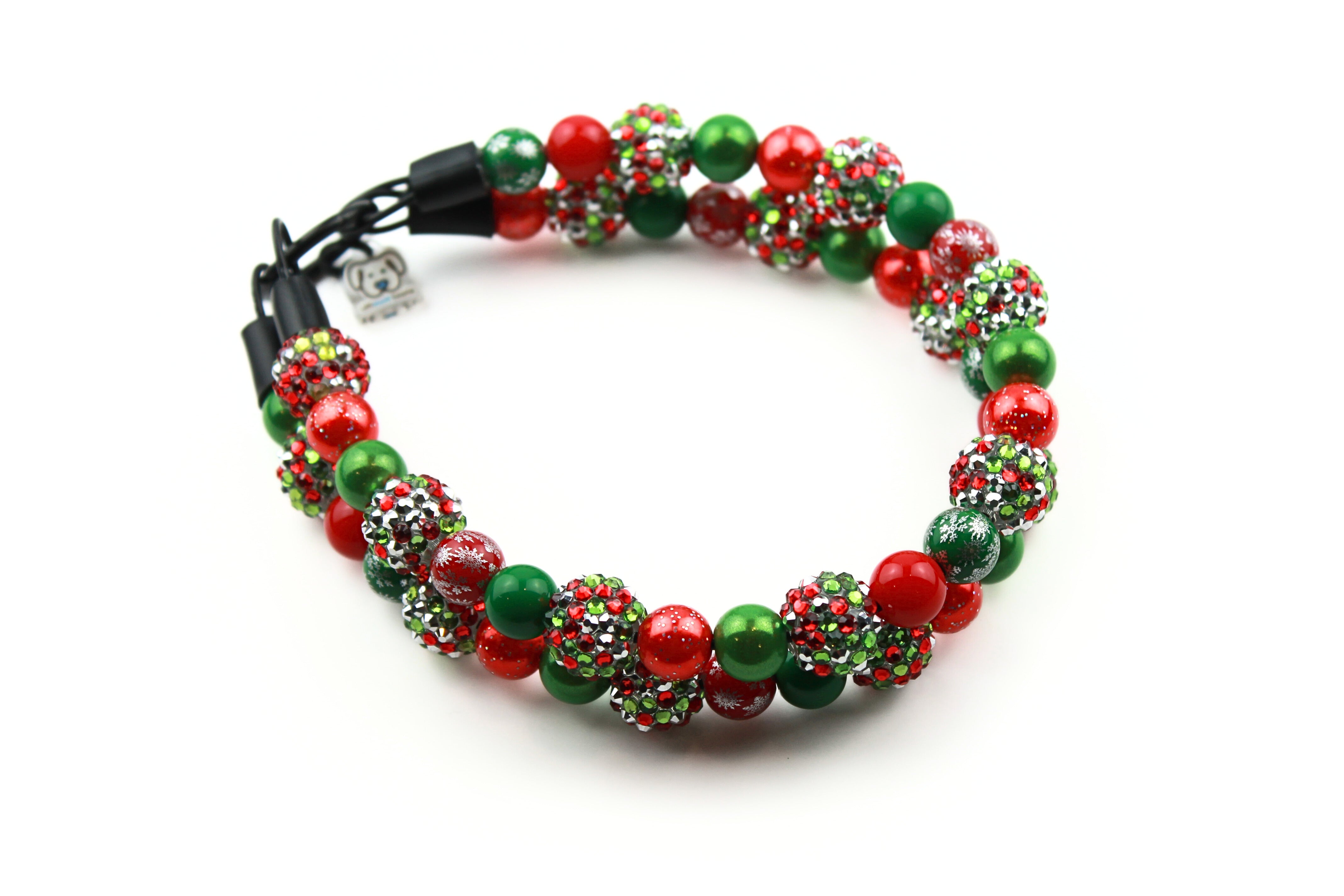 Mistletoe Glitter Double Strand MINI Beaded Dog Collar