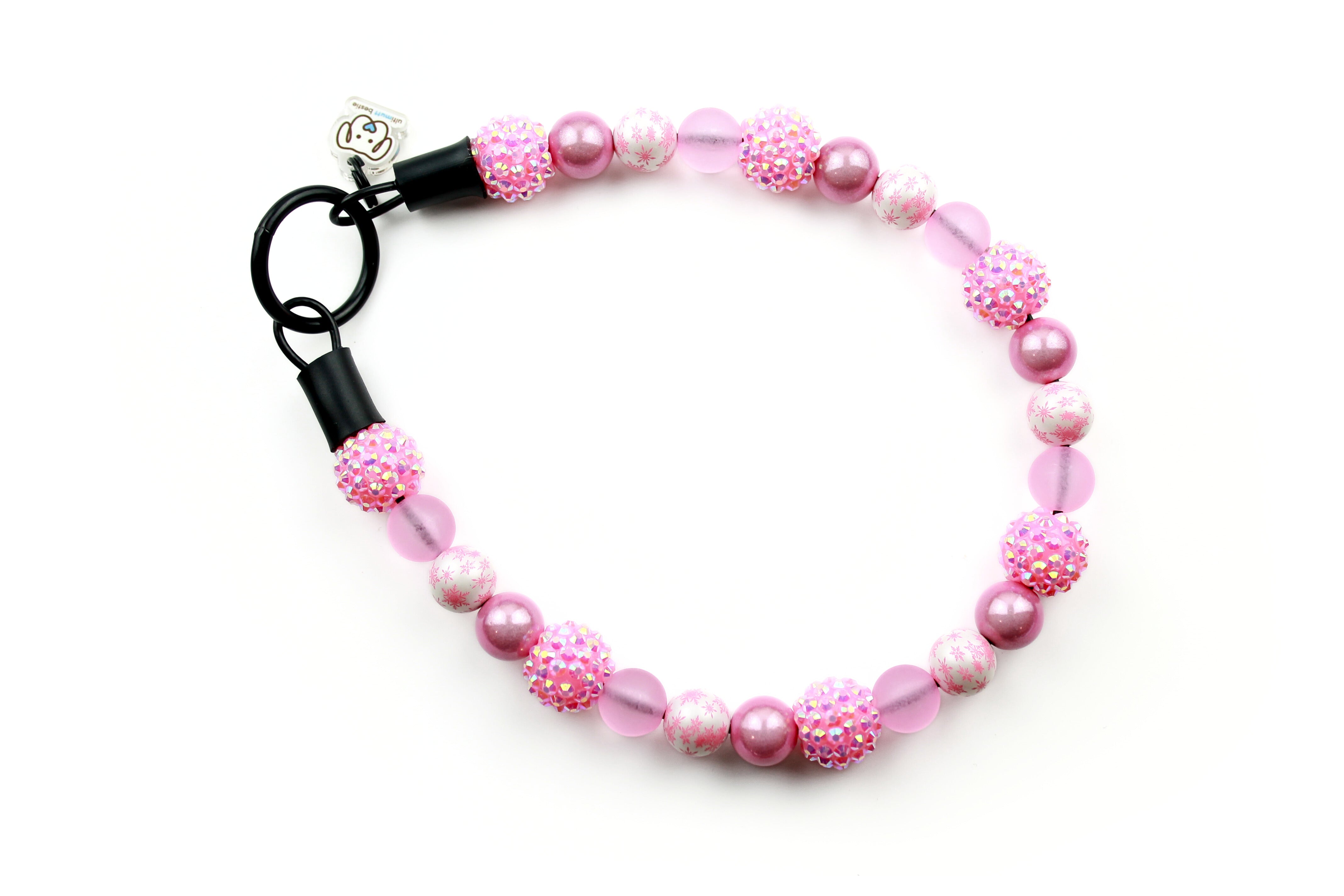 Pink Snowflake MINI Beaded Dog Collar