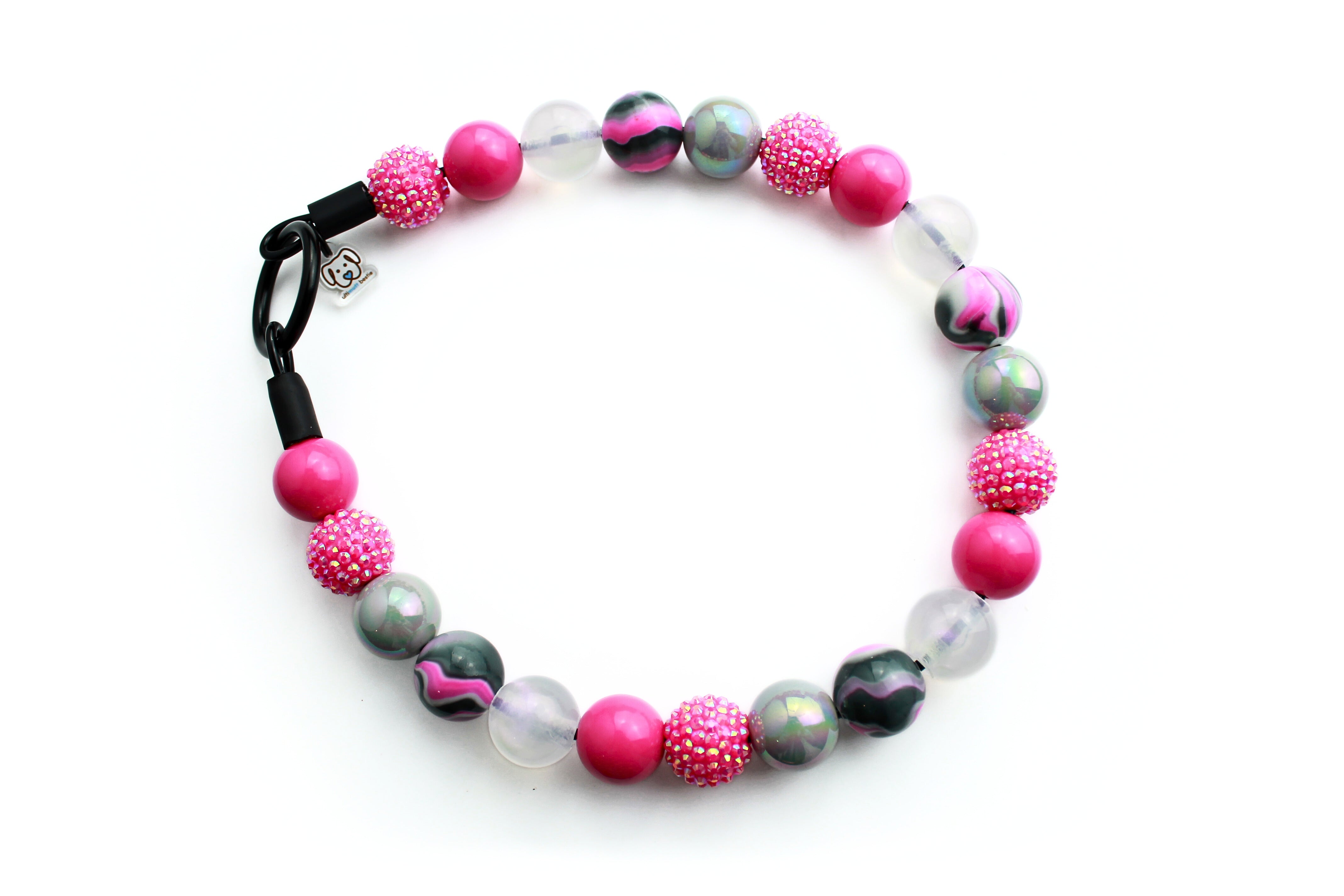 Pink Retro Swirl Bead Dog Collar