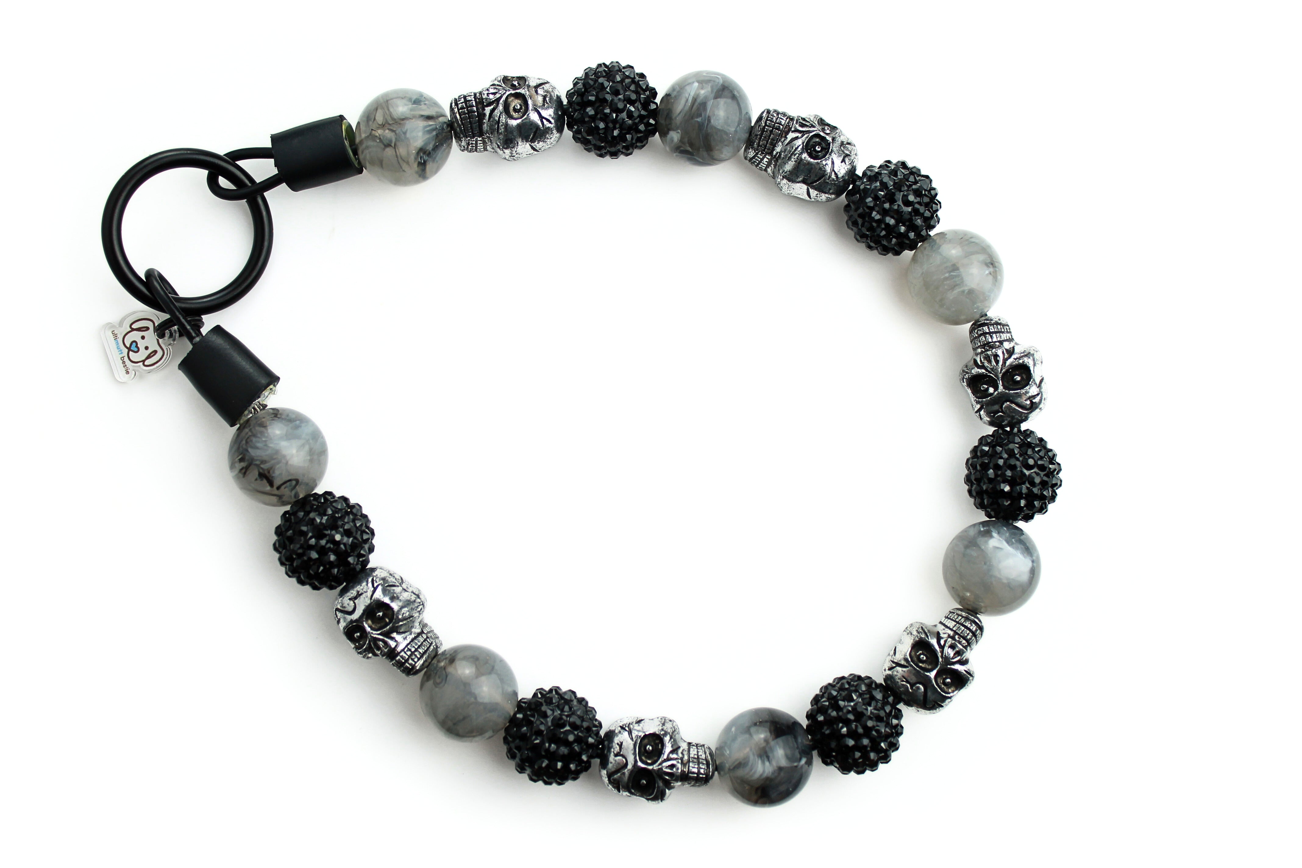 Silver Smokey Skulls Bead Dog Collar