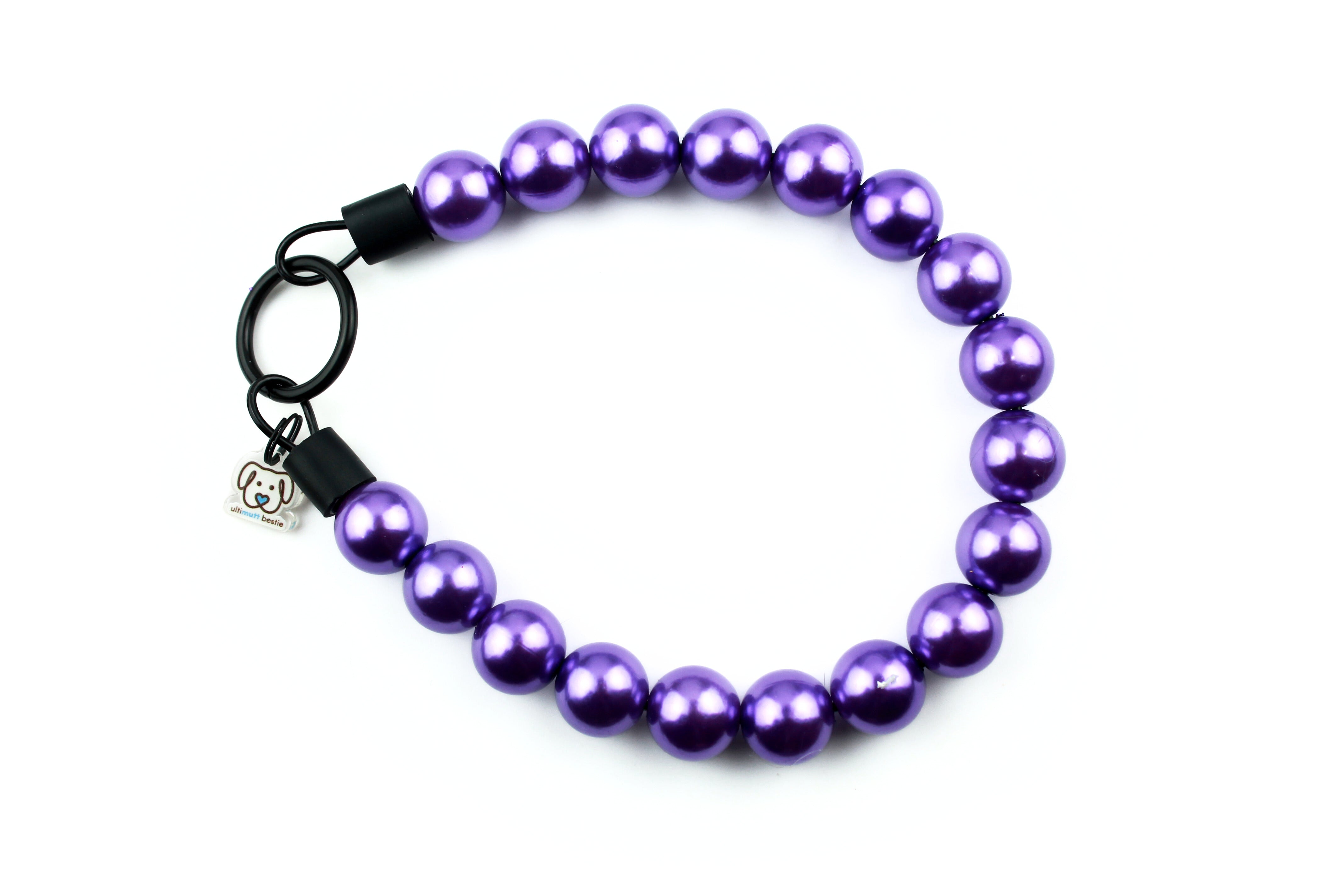 16MM Purple pearl necklace for dog with black o-ring closure. slip on syle