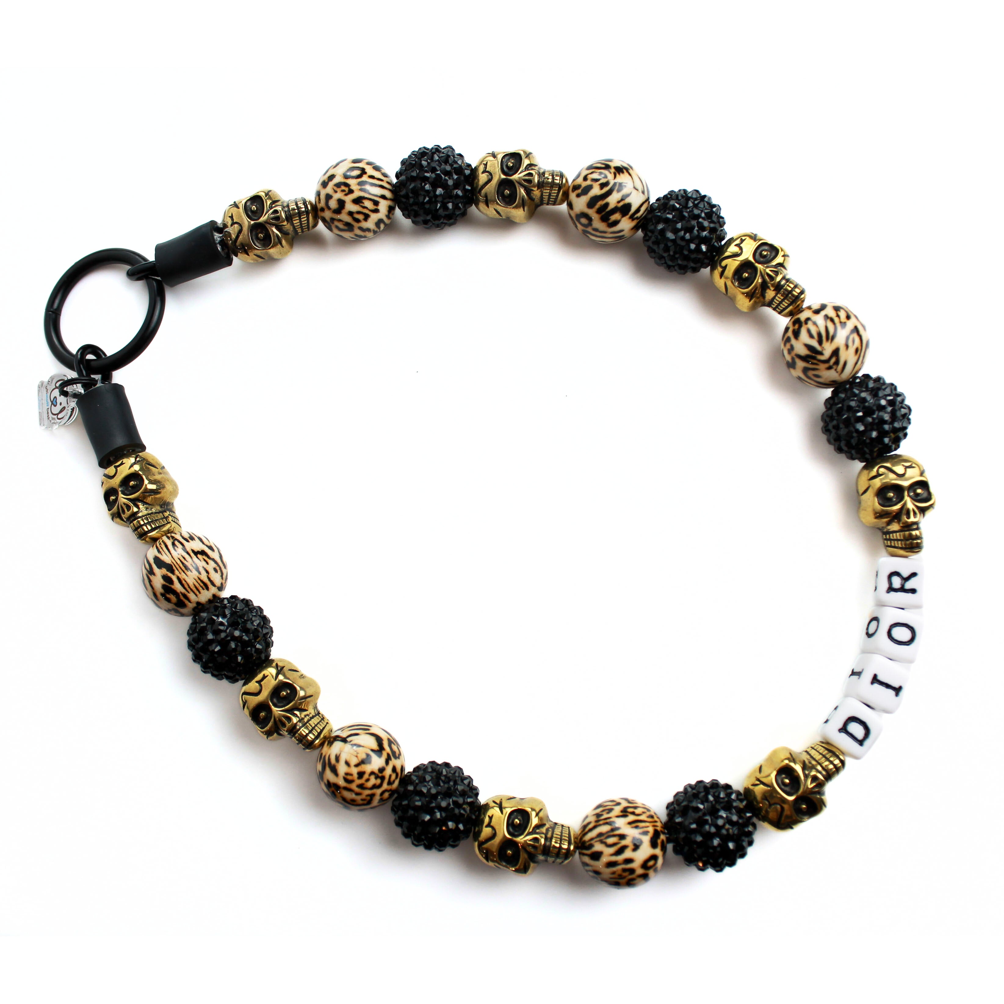 Leopard and Skull Glam Bead Dog Collar