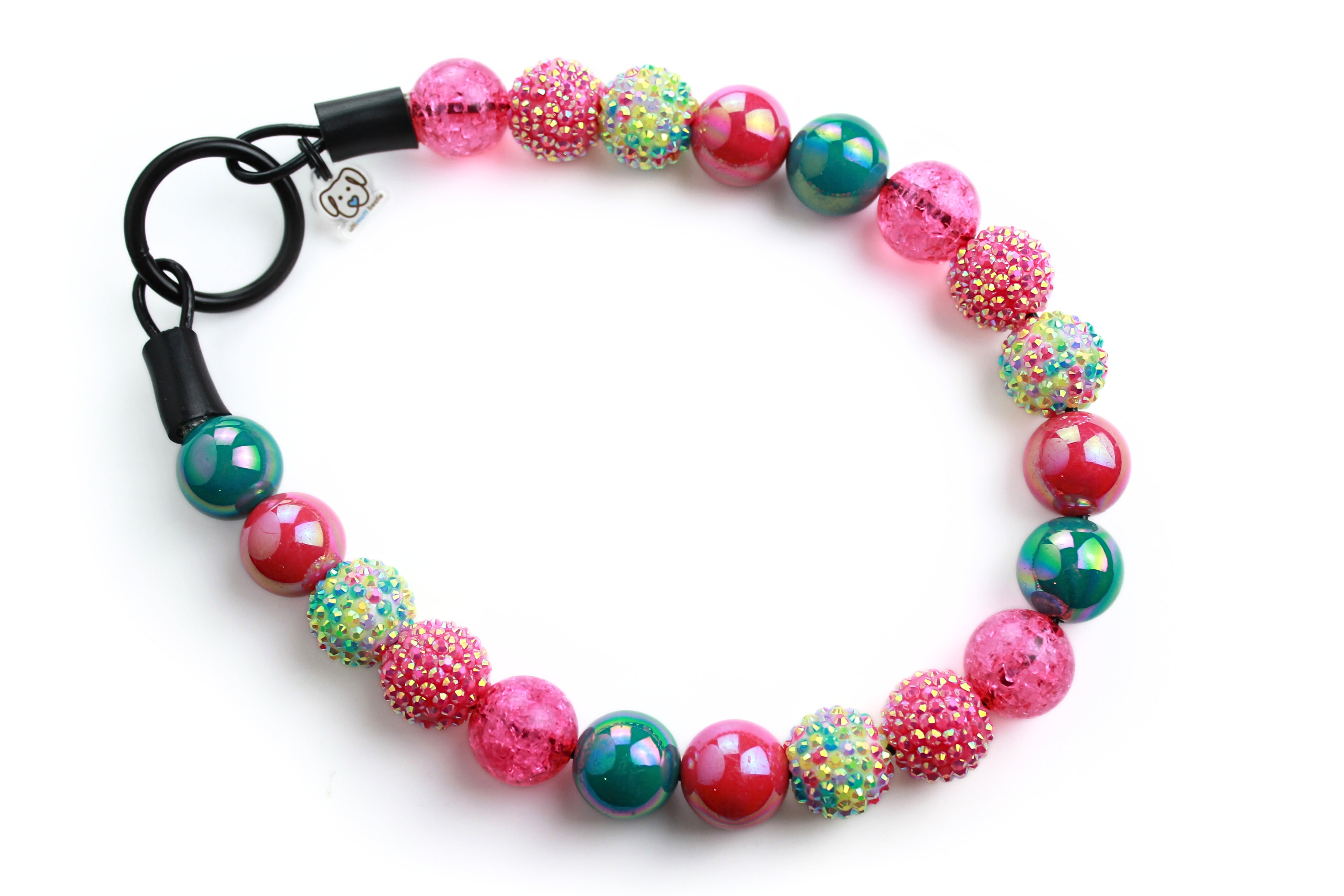large bead dog collar slip on with hot pink and teal beads