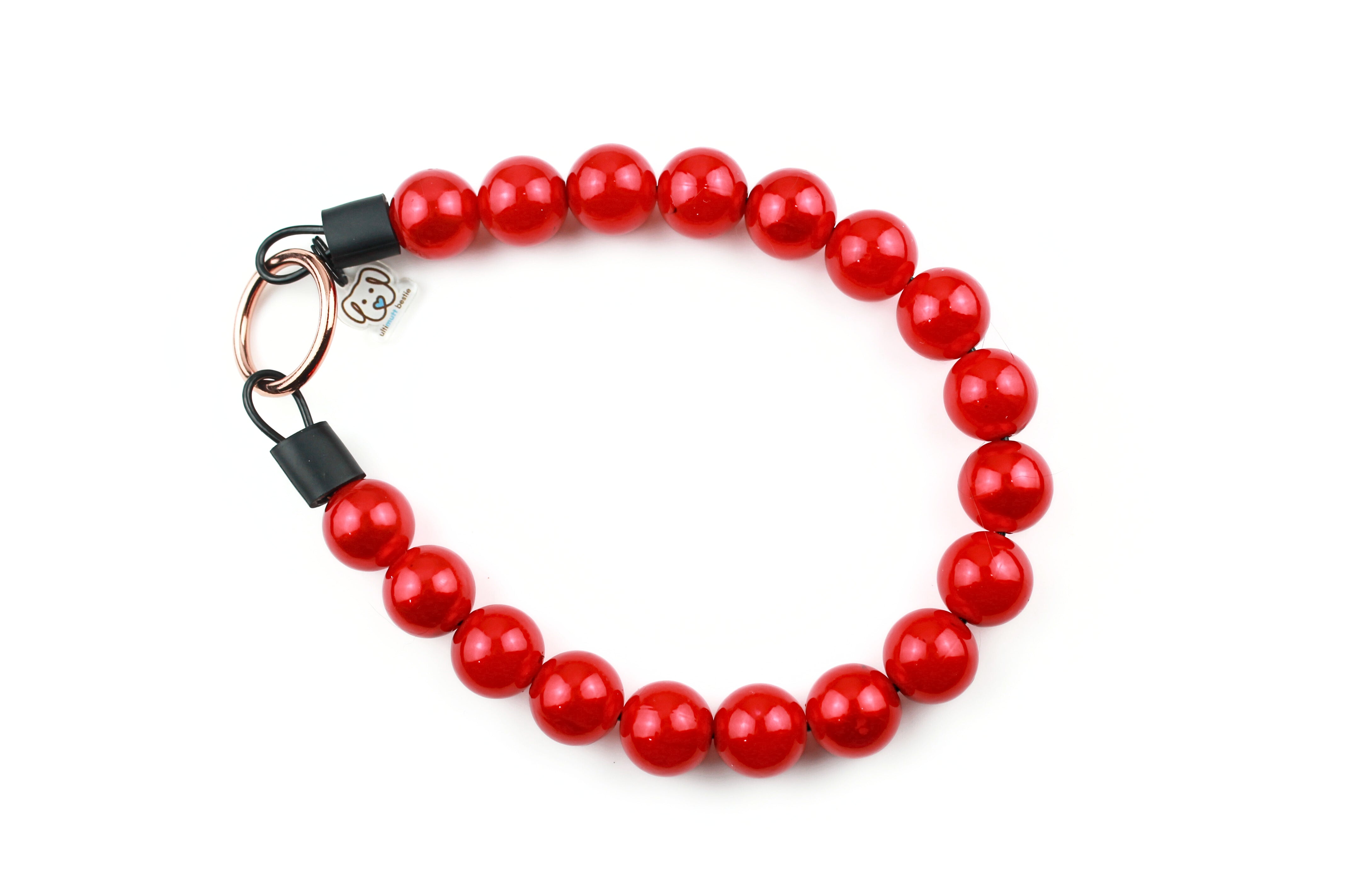 16mm RED pearl bead collar necklace for dog, with black o-ring collar. slip on style