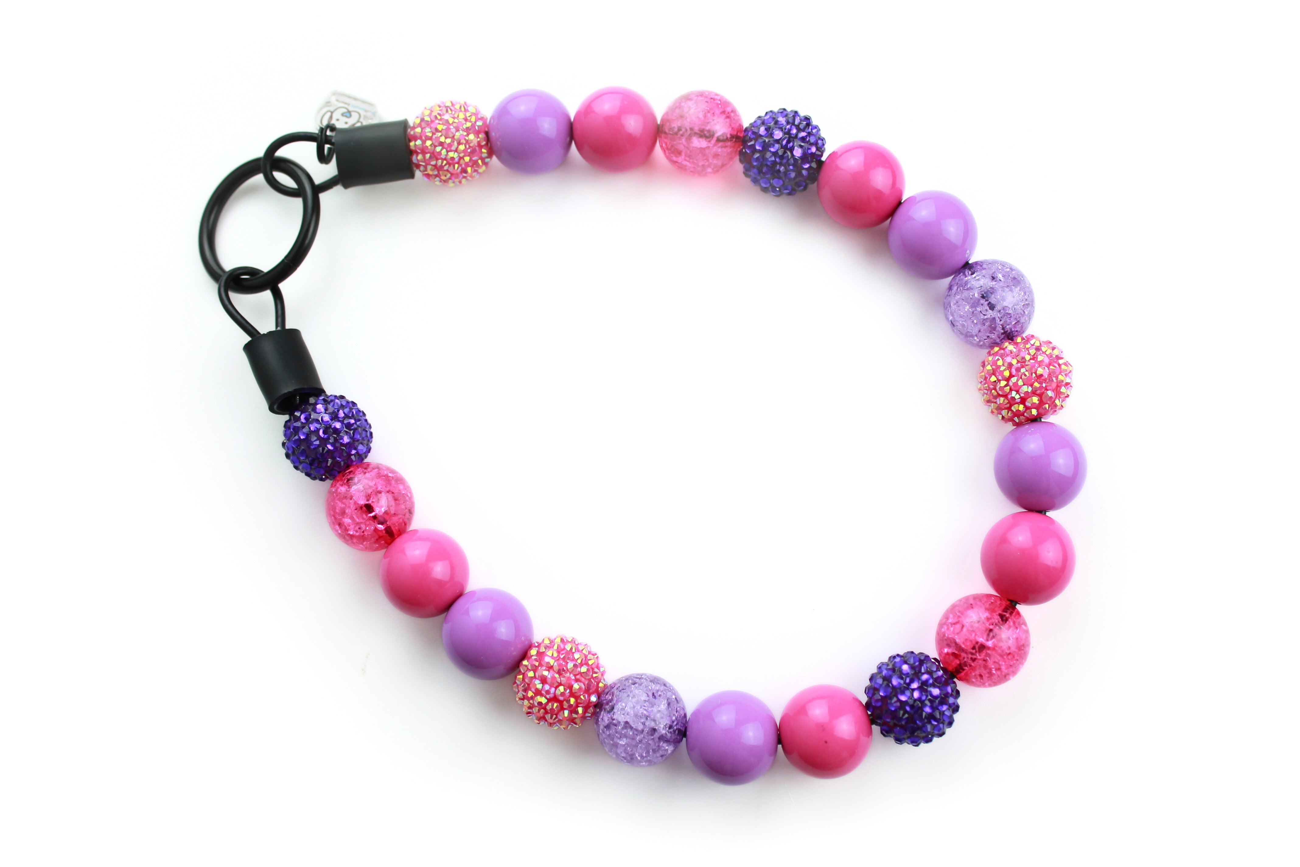 Large Bead Dog Collar with hot pink and heather purple beads, slip on  necklace for dog