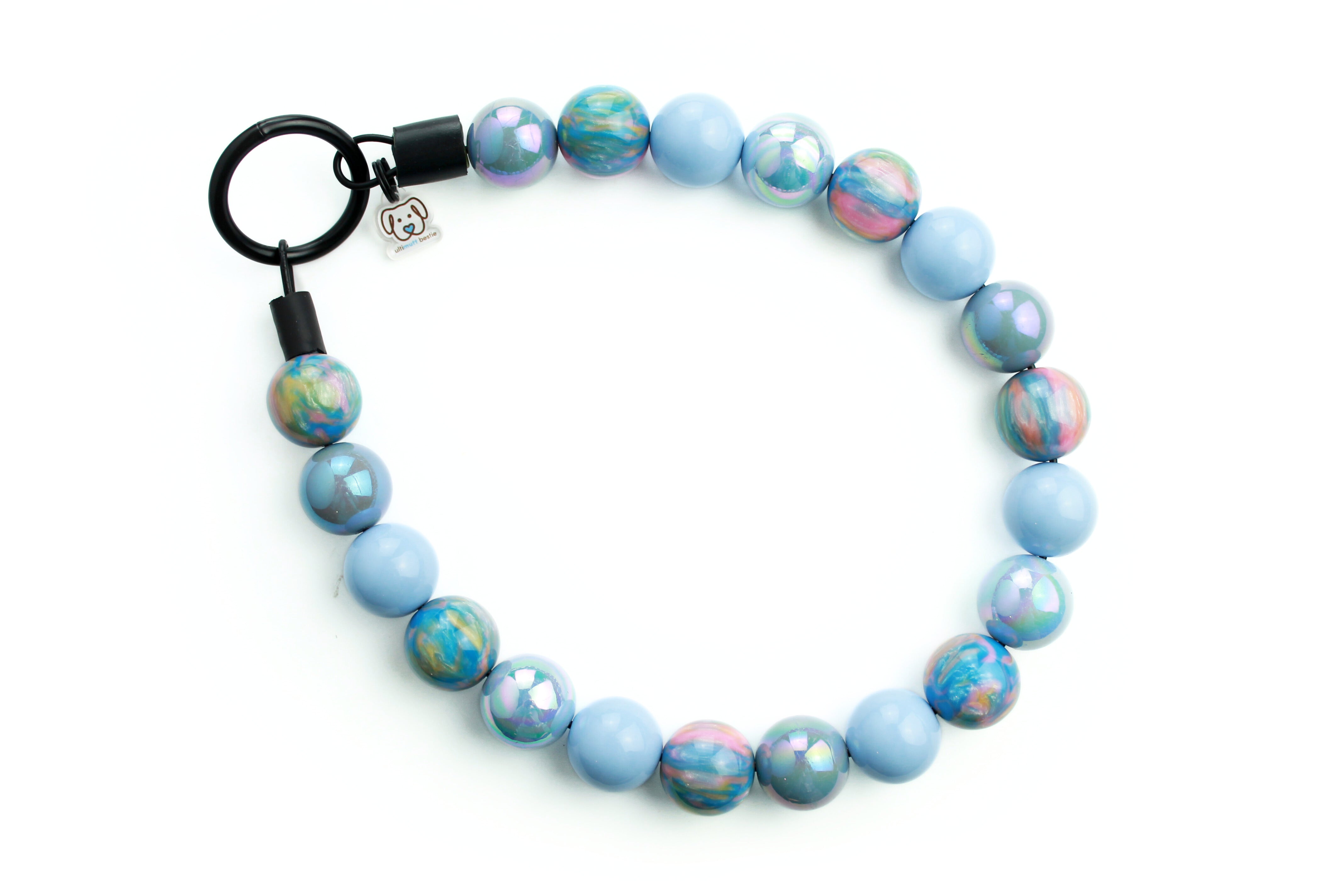 Beaded Dog Collar with baby blue and swirl beads
