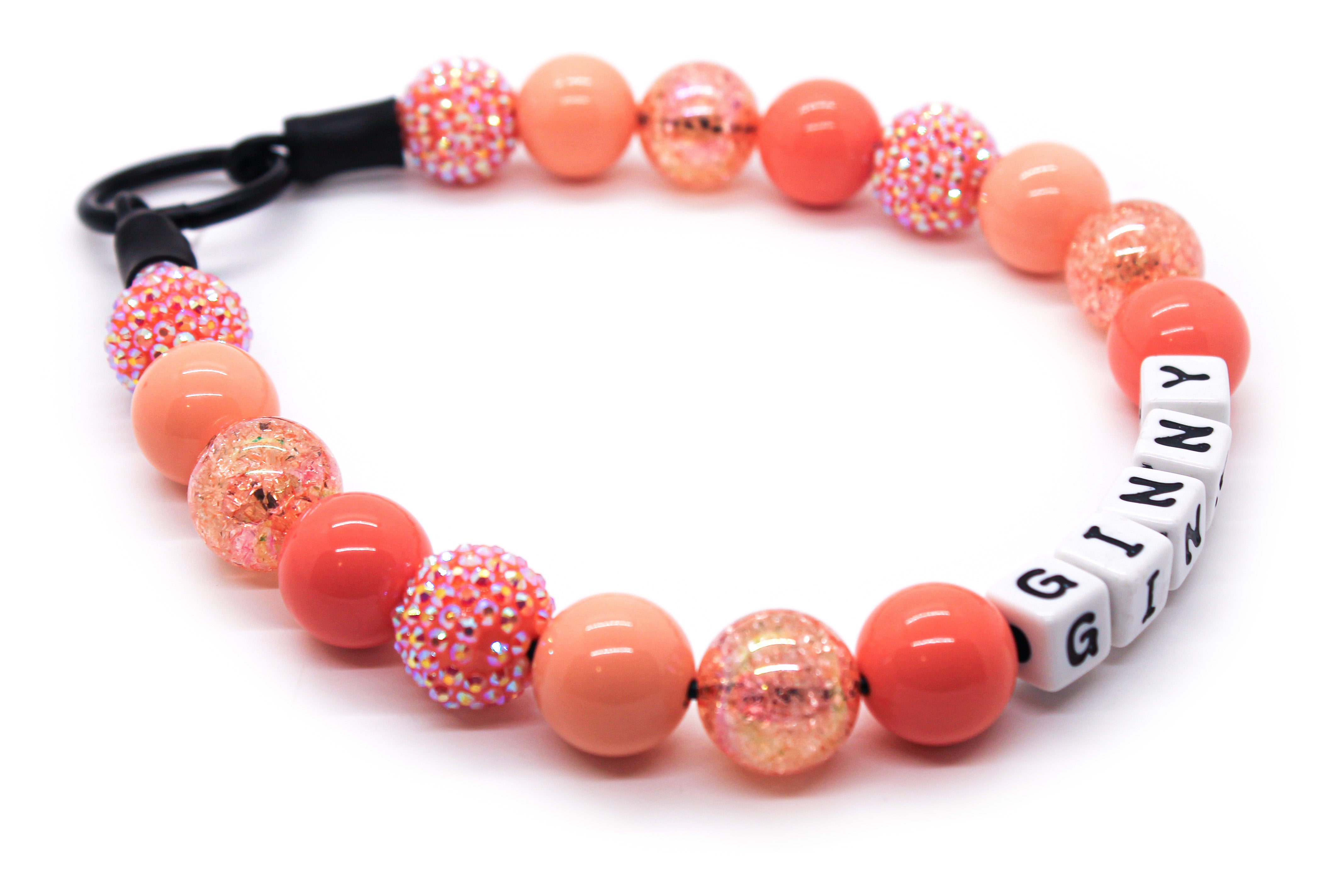 Coral dog bead collar with dog name 