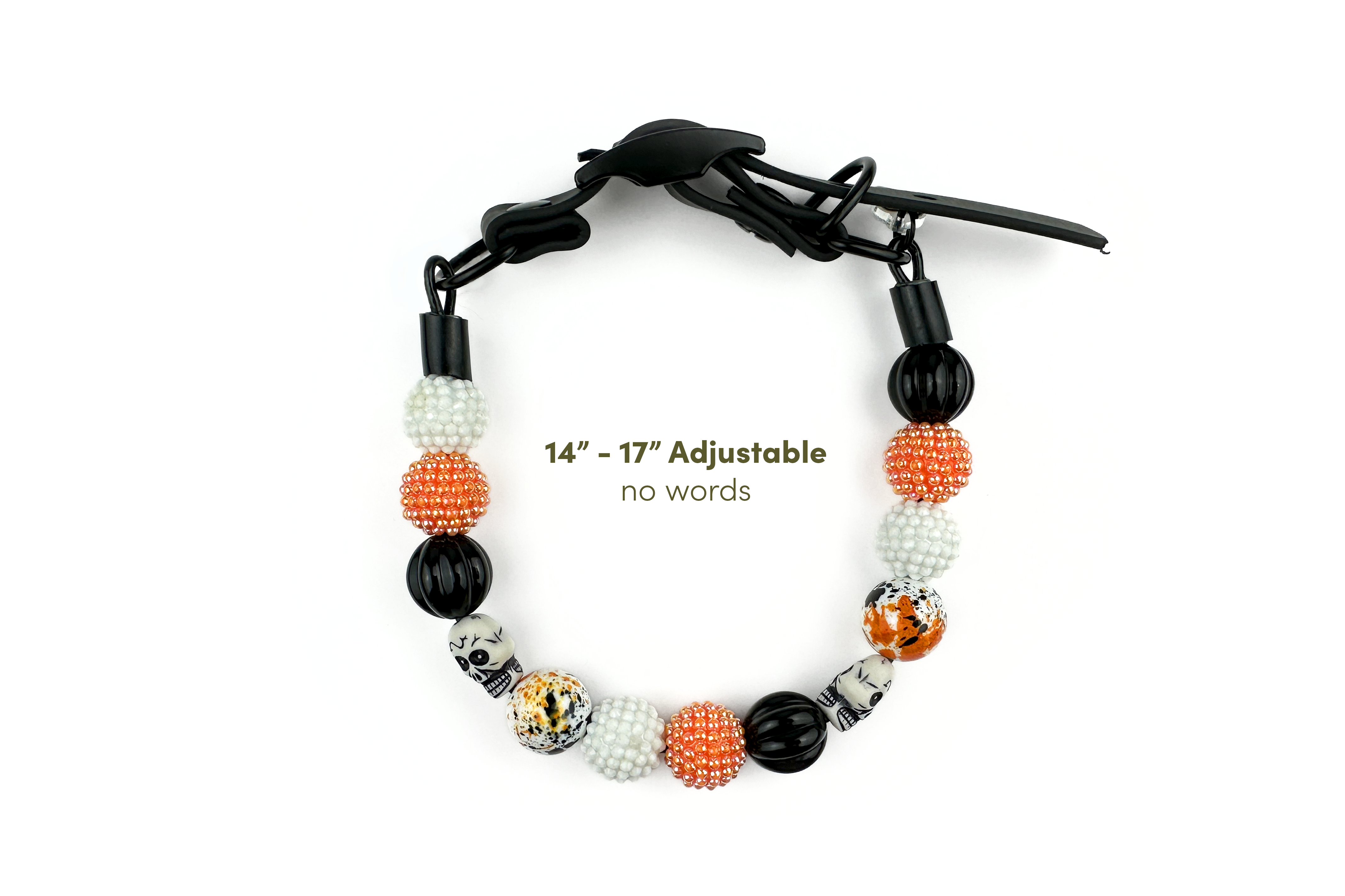 Orange Skulls Adjustable Bead Dog Collar