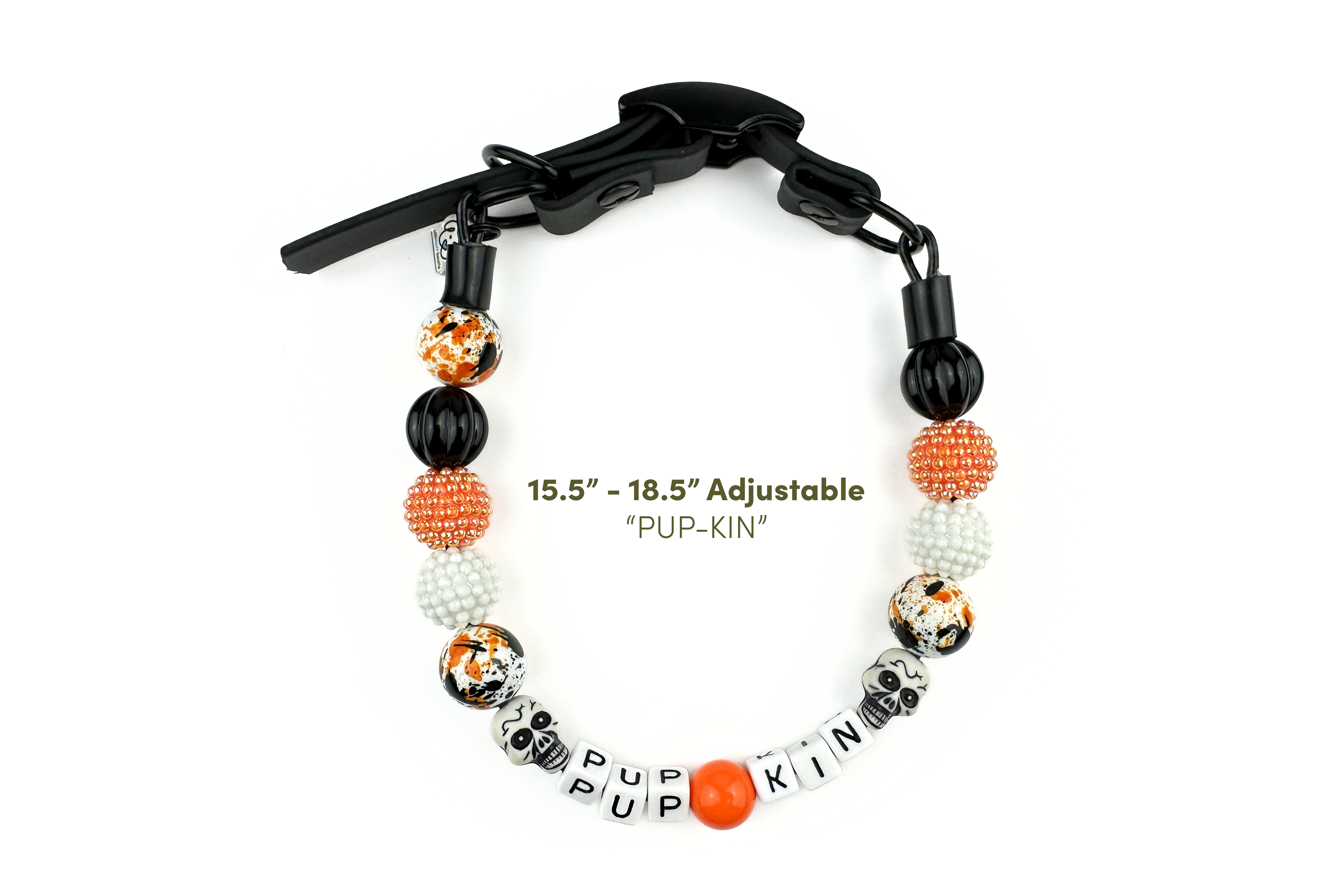 Orange Skulls Adjustable Bead Dog Collar