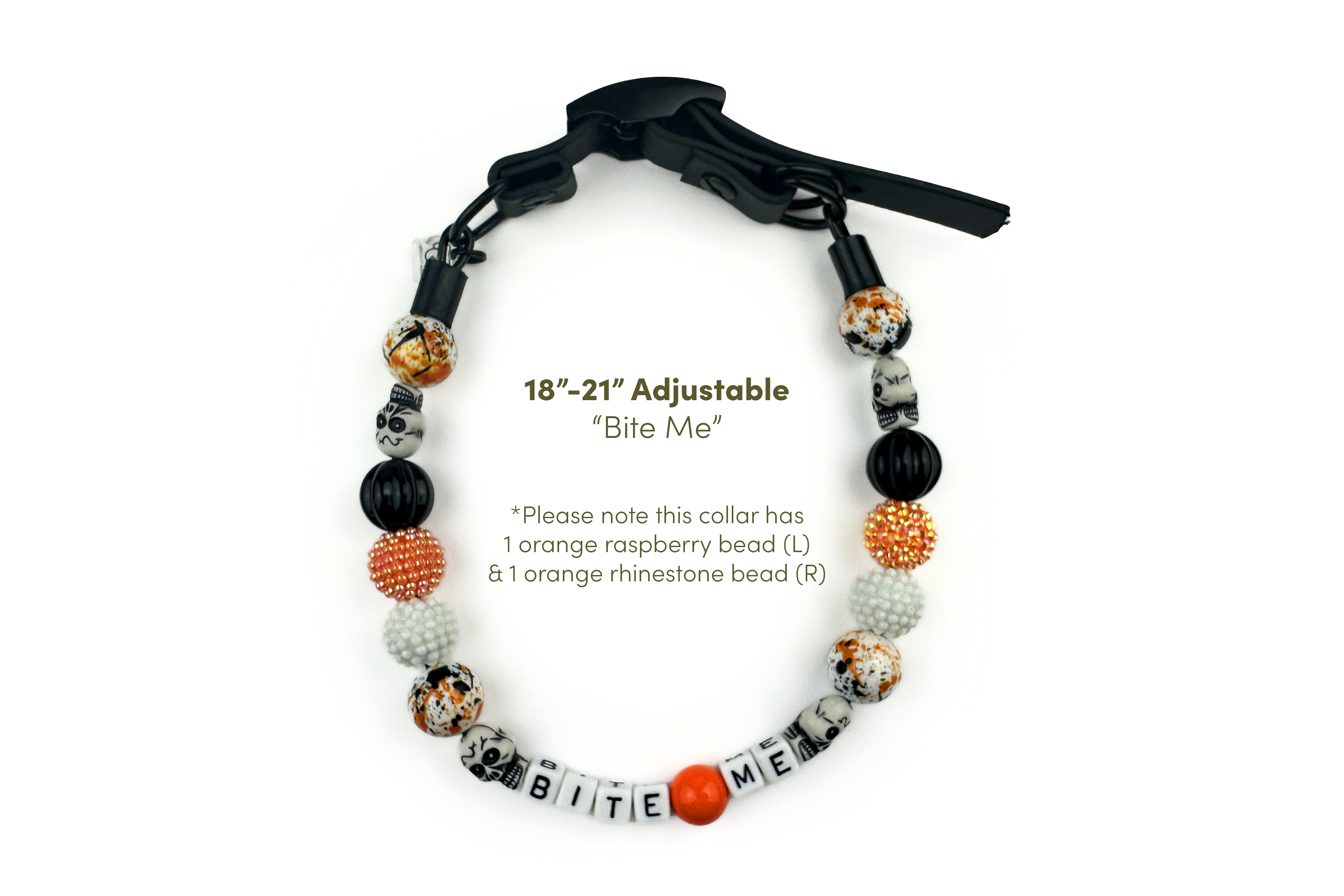 Orange Skulls Adjustable Bead Dog Collar