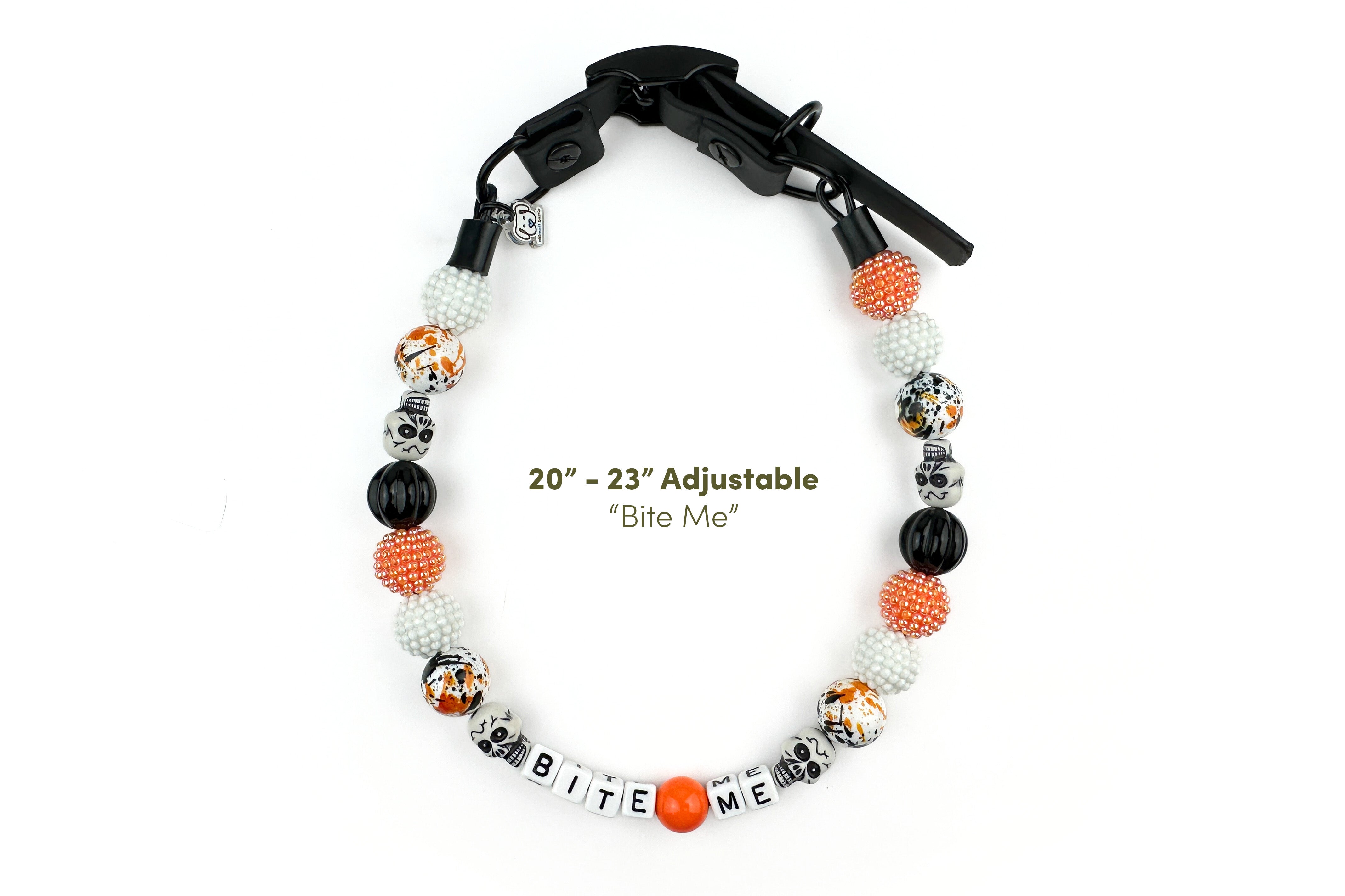 Orange Skulls Adjustable Bead Dog Collar