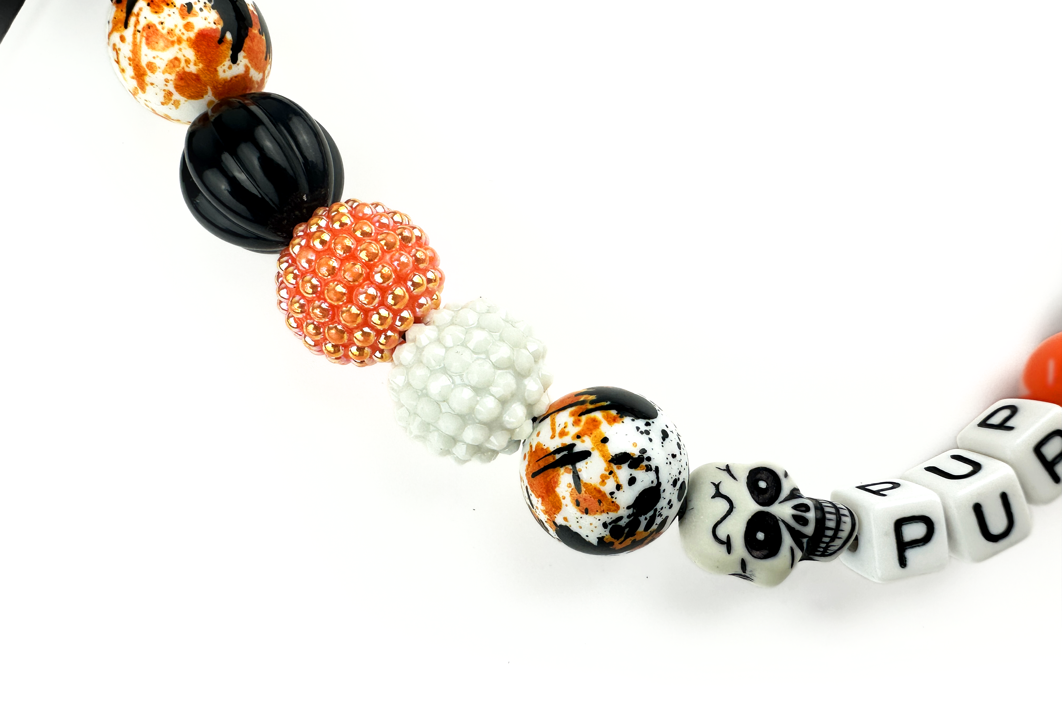 Orange Skulls Adjustable Bead Dog Collar