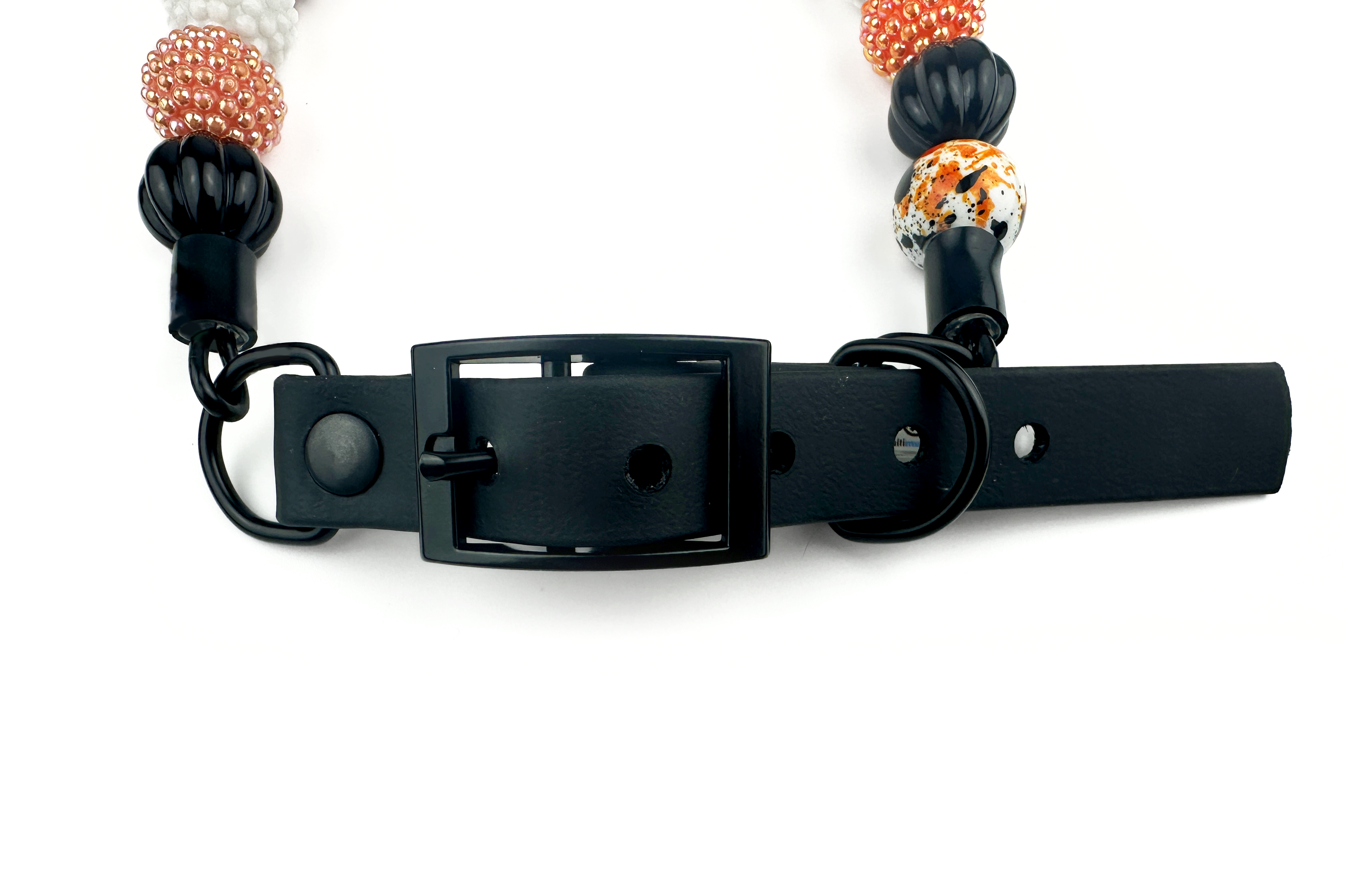 Orange Skulls Adjustable Bead Dog Collar