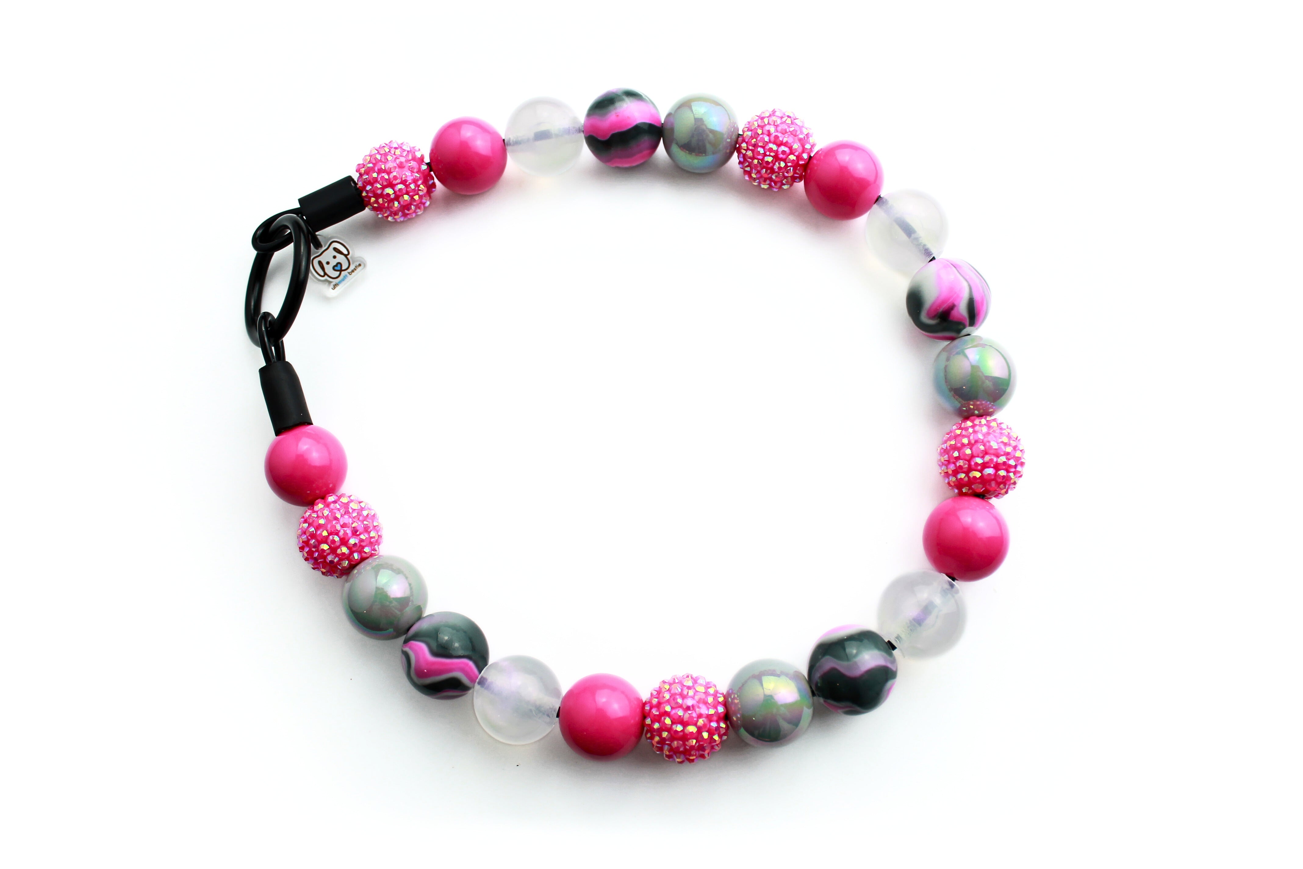 Pink Retro Swirl  Bead Dog Collar