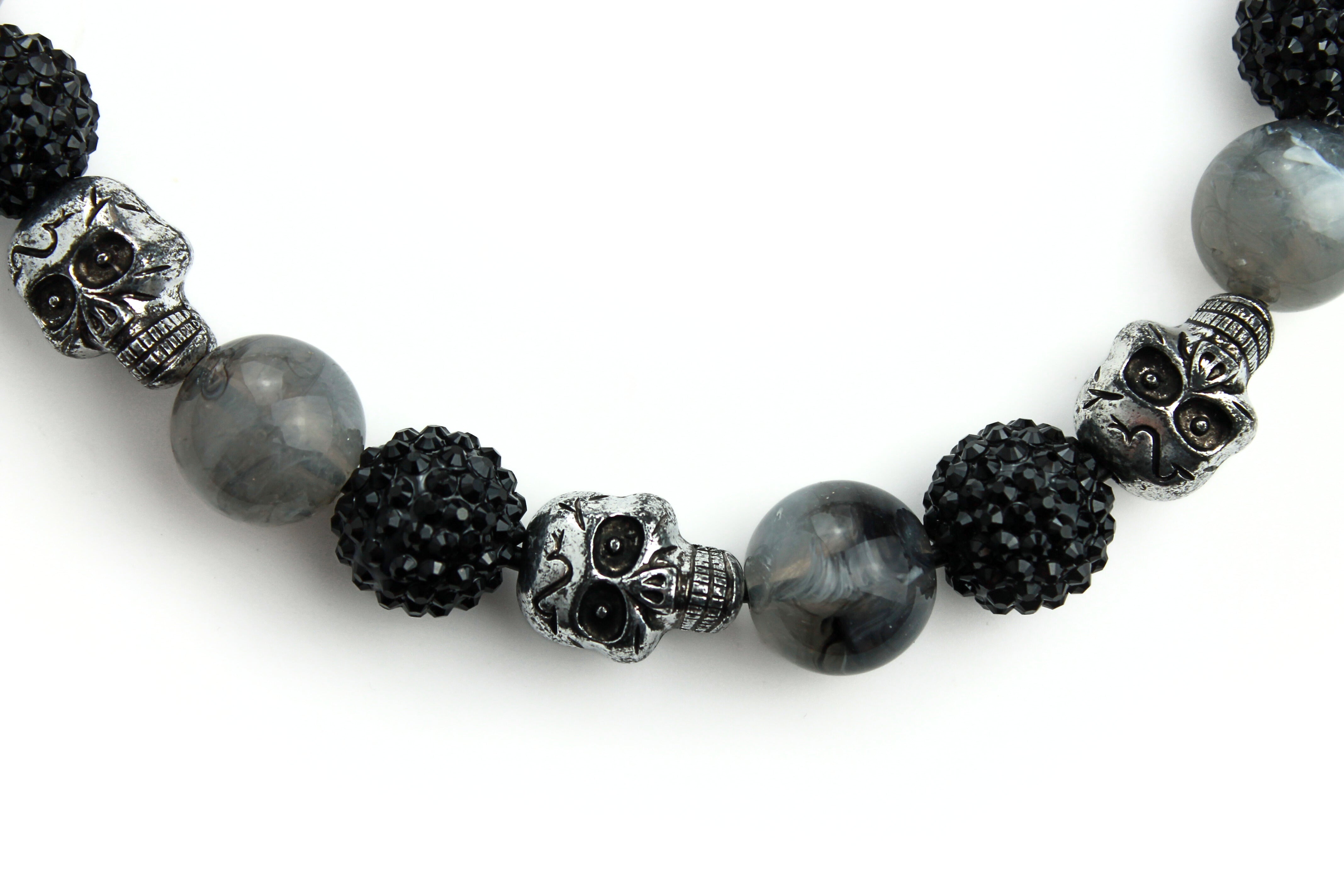 Silver Smokey Skulls Bead Dog Collar